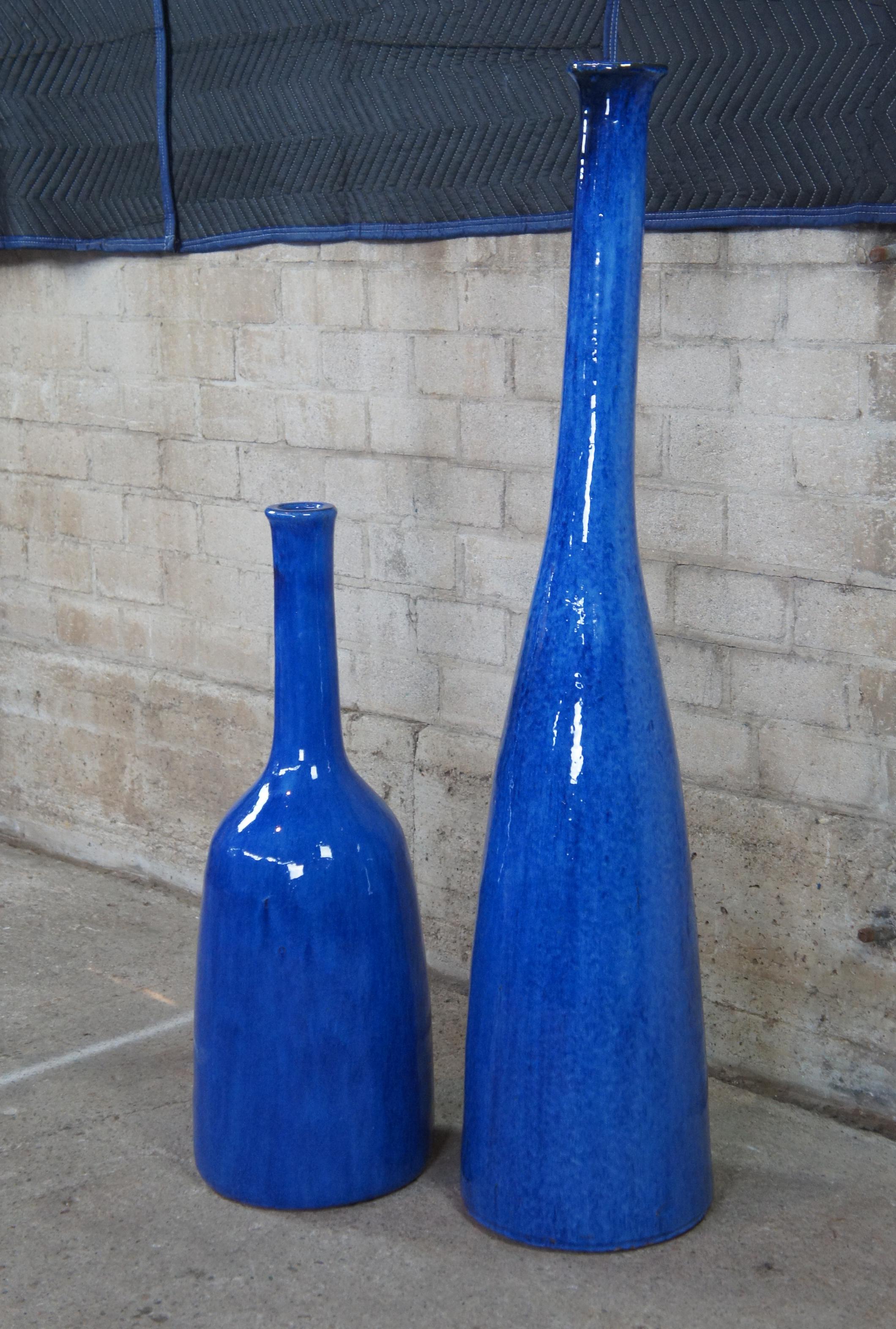 2 Paola Navone Gervasoni 1882 Inout 91 & 92 Ceramic Cobalt Blue Floor Vases 1