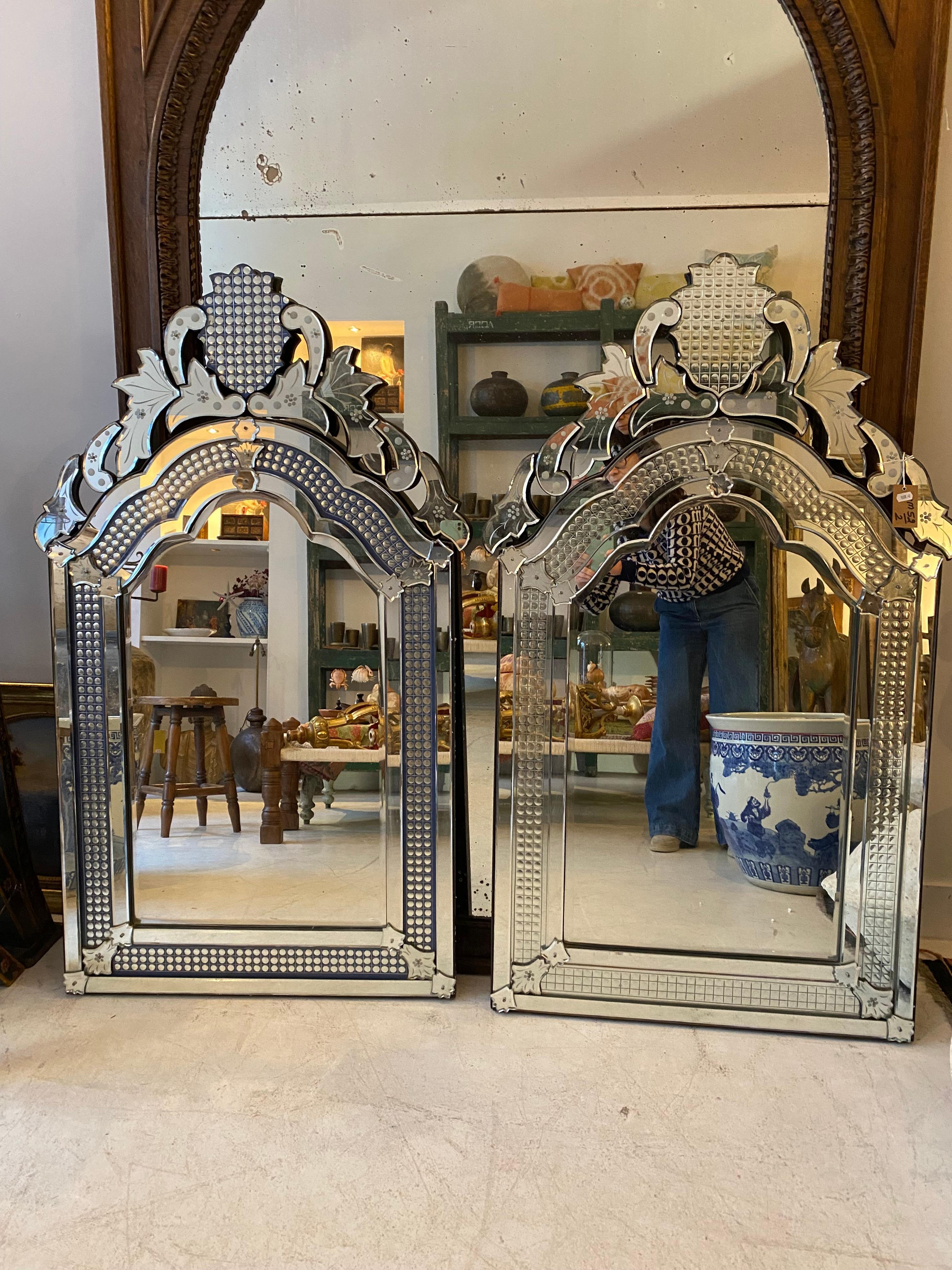 Two Venitian style mirrors forming a pair
Delightful geometric patterns 
