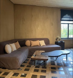 2 partes Mesa de centro de madera recuperada y yeso de mármol