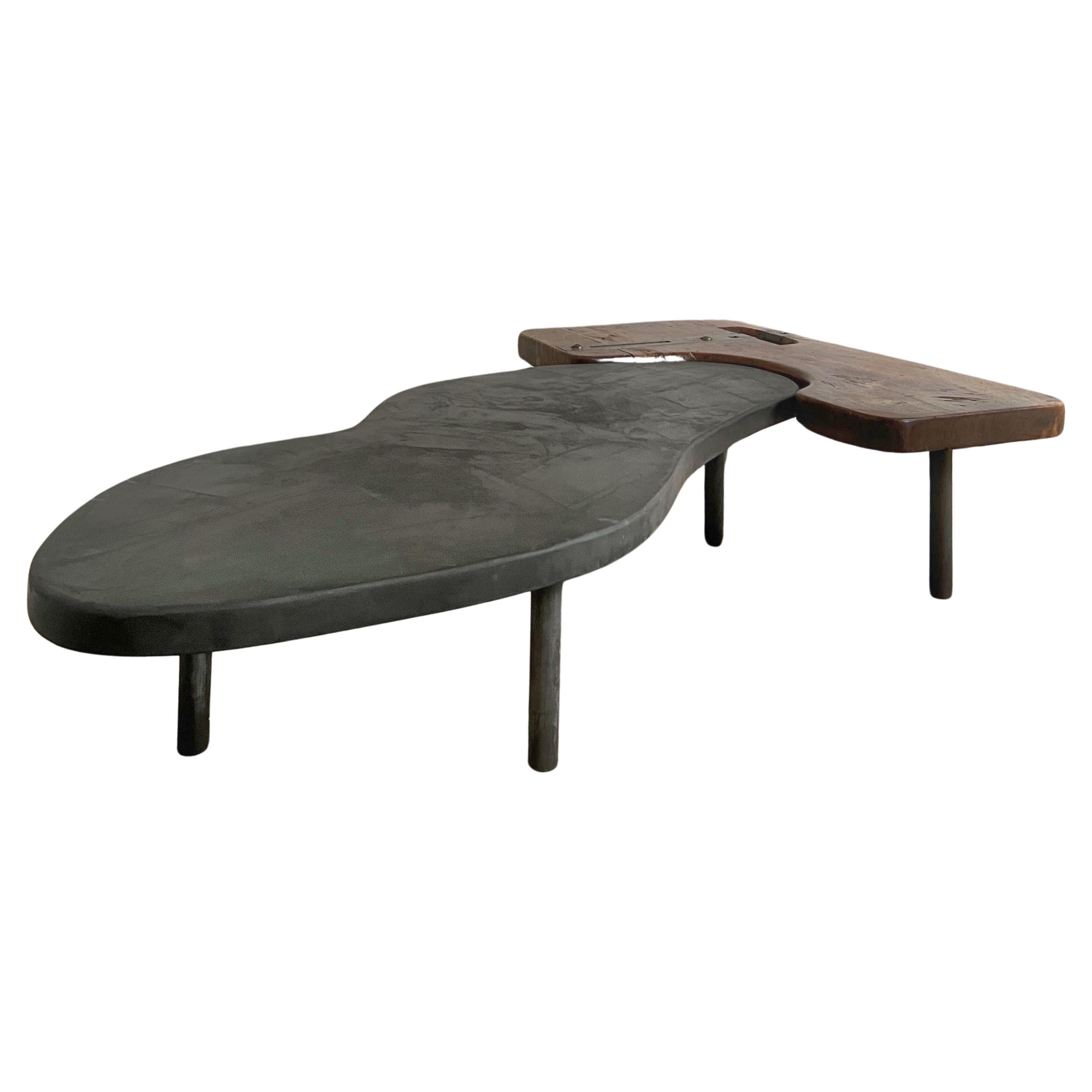 Table basse en 2 parties, bois récupéré et plâtre marbré en vente