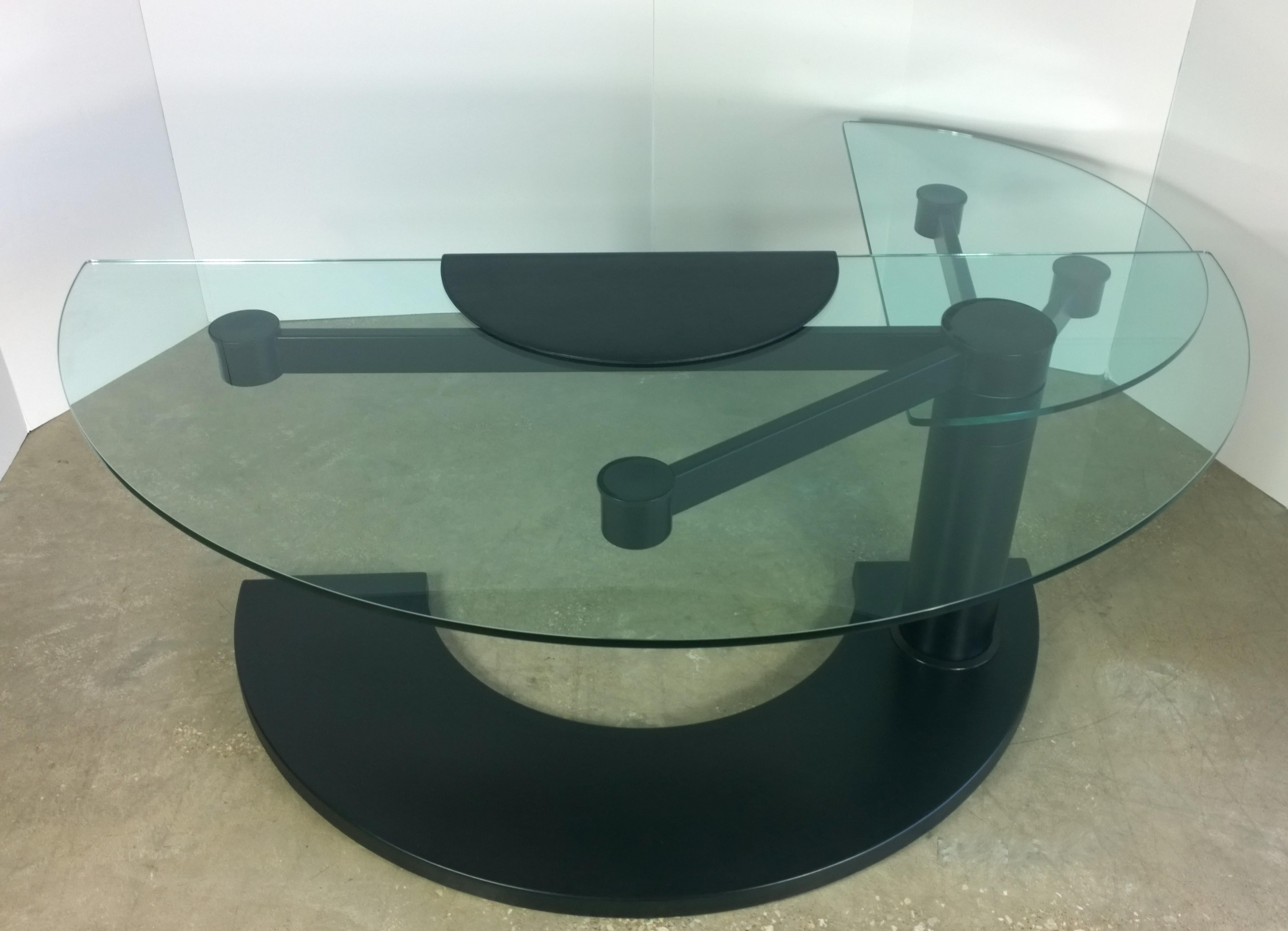 Post-Modern 2 Part Glass and Black Metal Pace Arkitera Desk 450 Design Pierfranco Bagarotti