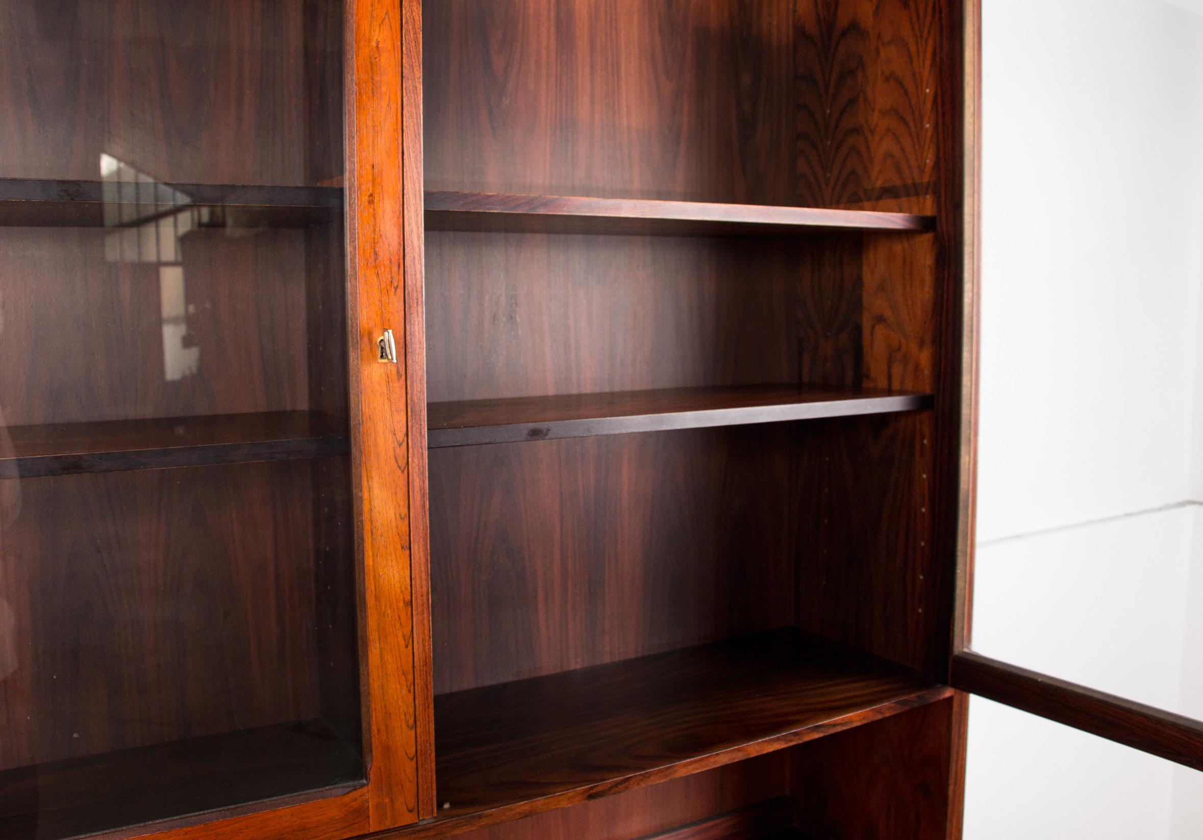 2 parts Danish Buffet, bookcase-showcase in Santos Rosewood by Erik Brouer 1960 For Sale 3