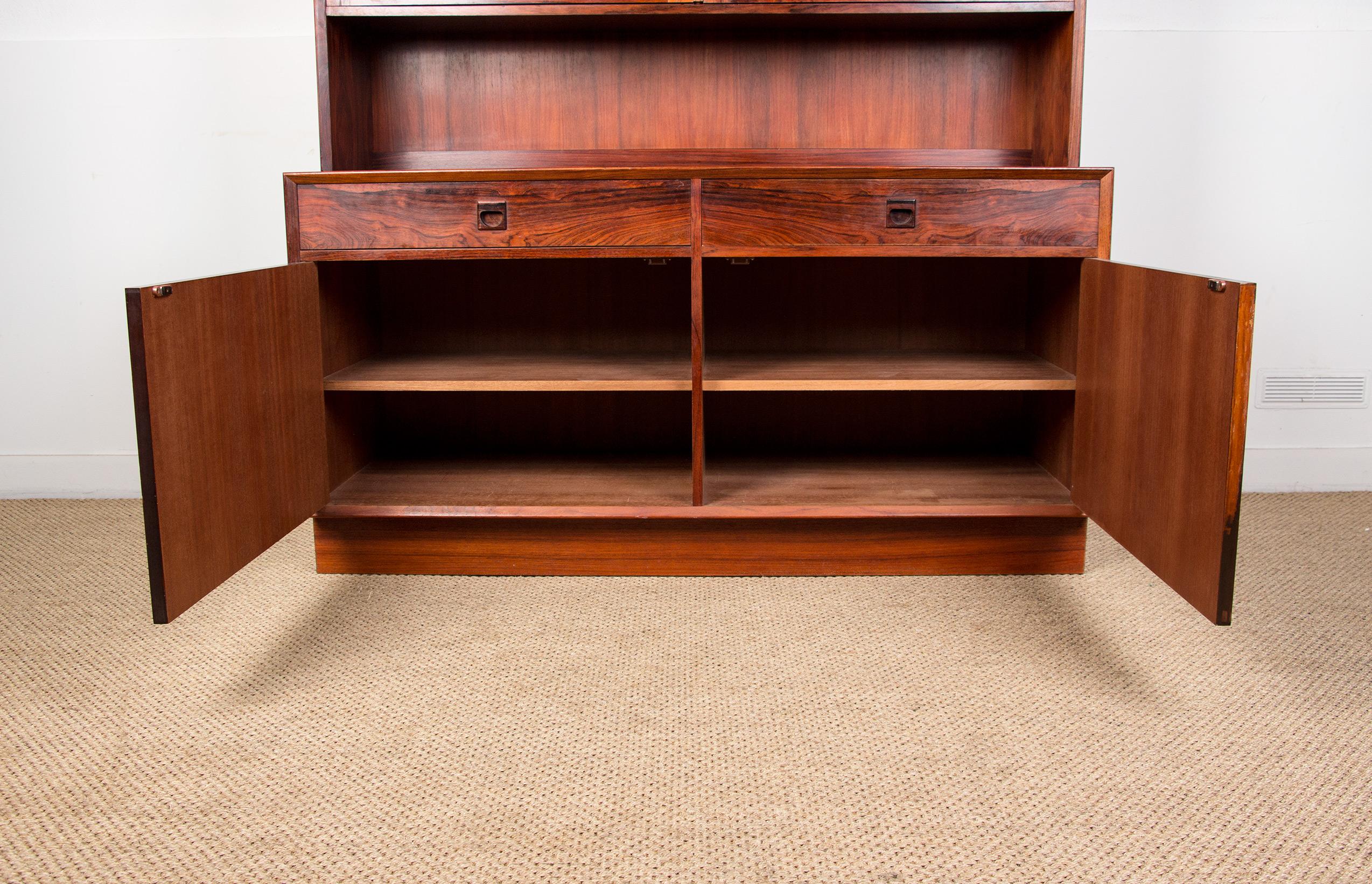 2 parts Danish Buffet, bookcase-showcase in Santos Rosewood by Erik Brouer 1960 For Sale 4