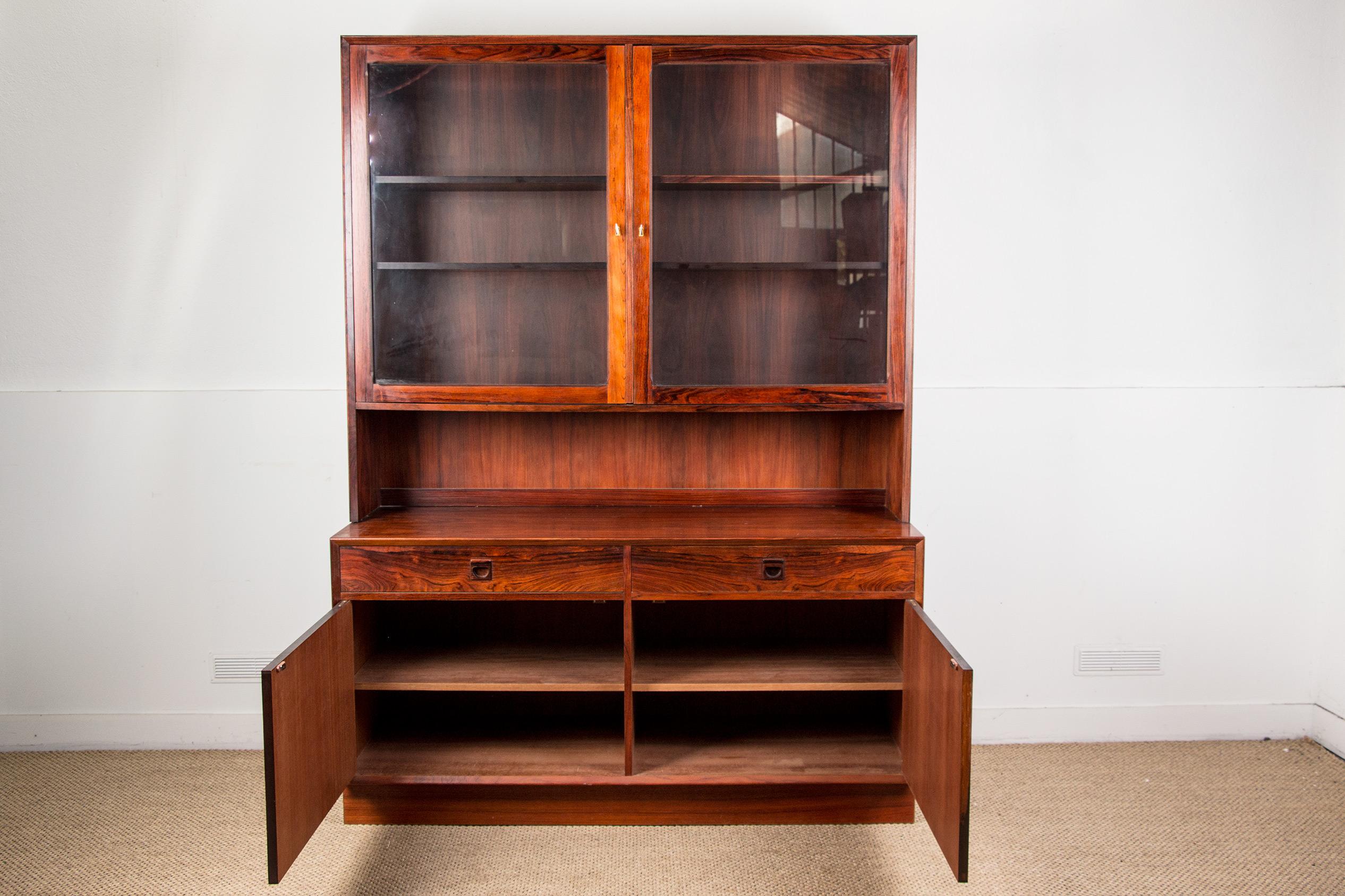 2 parts Danish Buffet, bookcase-showcase in Santos Rosewood by Erik Brouer 1960 For Sale 5