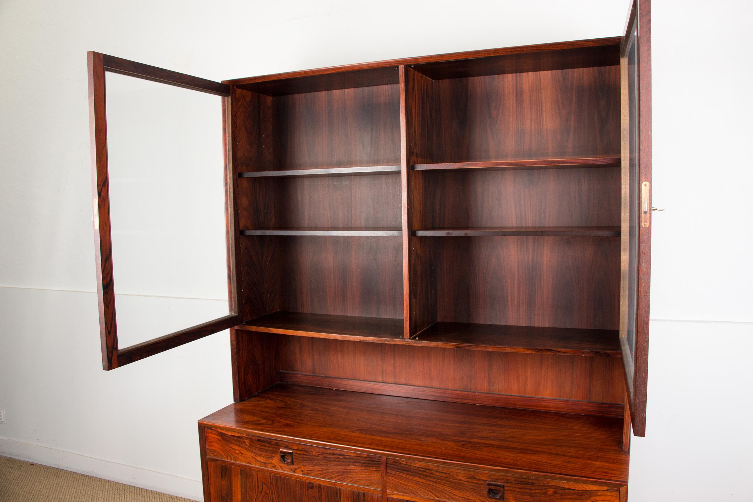 Late 20th Century 2 parts Danish Buffet, bookcase-showcase in Santos Rosewood by Erik Brouer 1960 For Sale