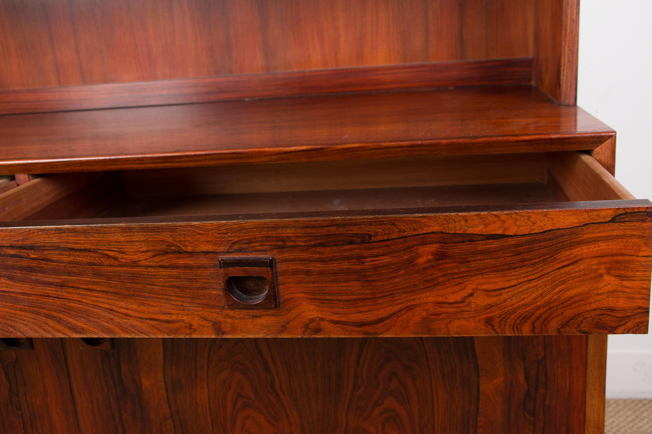 2 parts Danish Buffet, bookcase-showcase in Santos Rosewood by Erik Brouer 1960 2