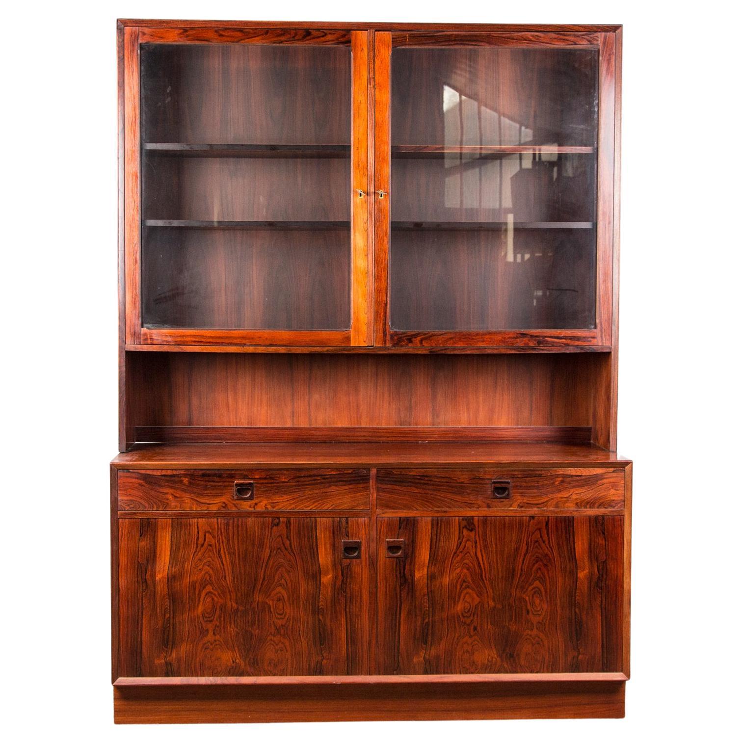 2 parts Danish Buffet, bookcase-showcase in Santos Rosewood by Erik Brouer 1960 For Sale