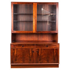 2 parts Danish Buffet, bookcase-showcase in Santos Rosewood by Erik Brouer 1960