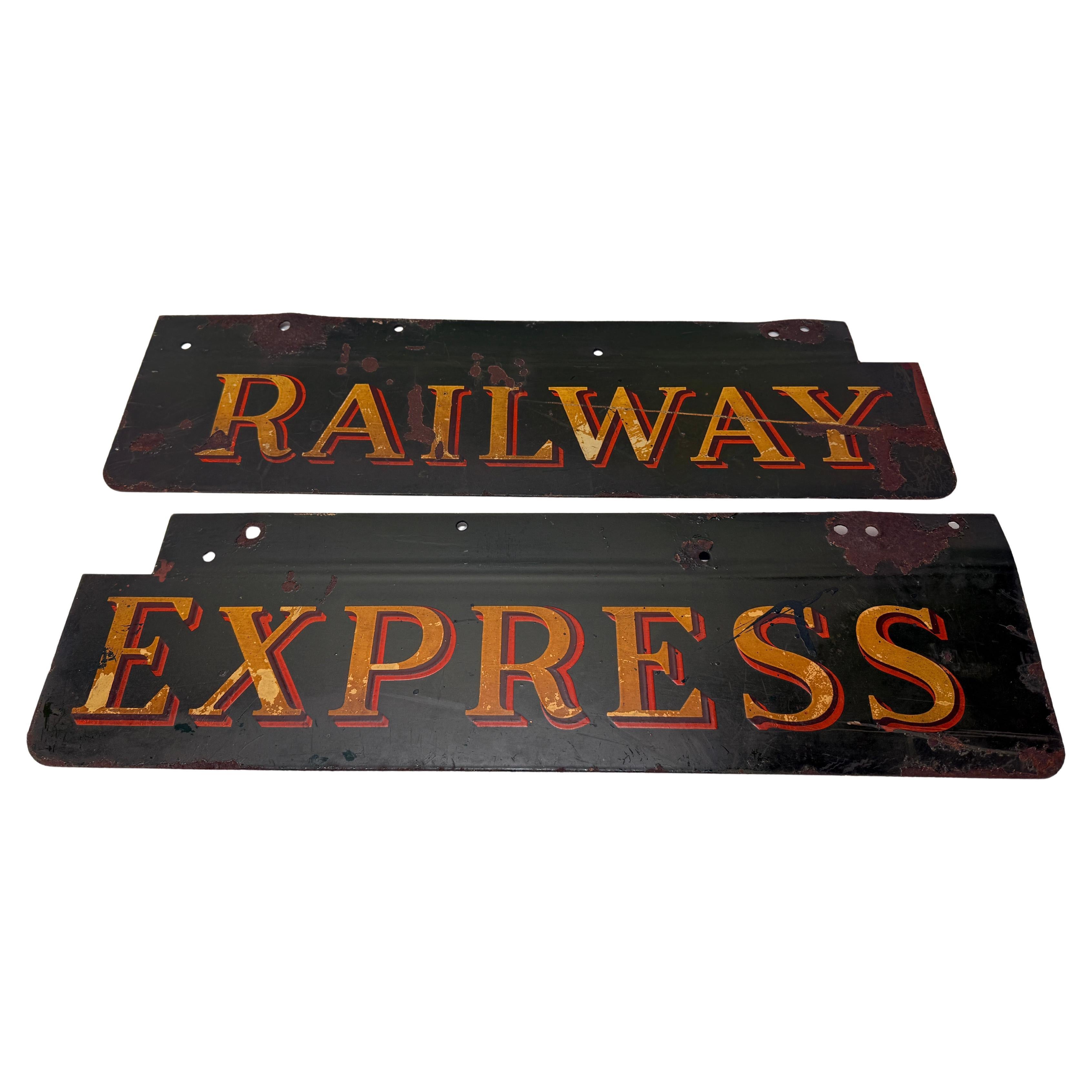 2 Pc, Antique Original Railway Express Agency Porcelain Signs