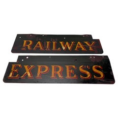 2 pezzi, antichi cartelli di porcellana originali dell'agenzia Railway Express