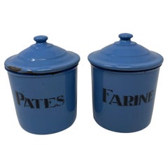2 Pc Blue Enamel Canisters