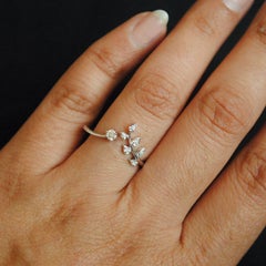 2 pc Diamond Chevron and Leaf V Ring Set 14k Gold Bridal Wedding Set For Women.