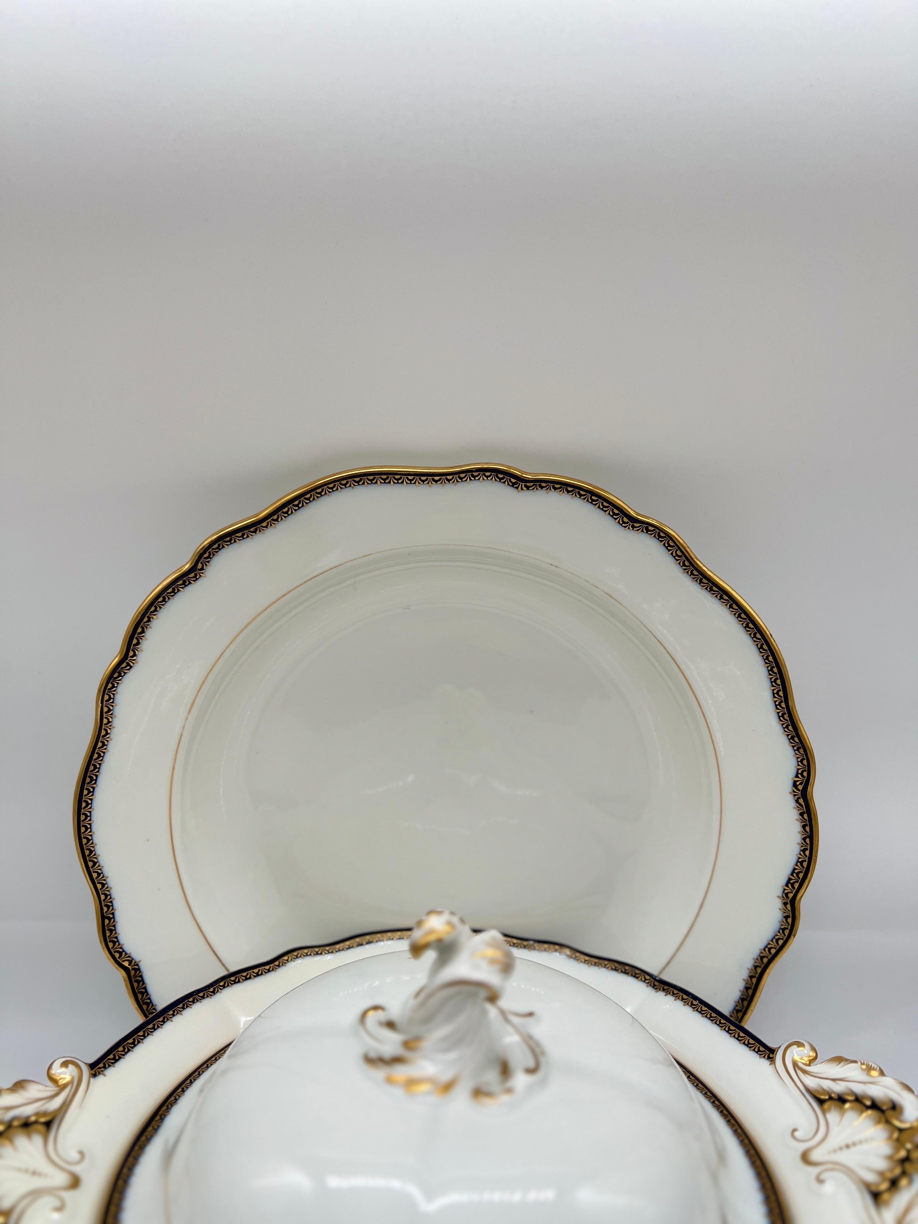 2 Pc, Meissen Porcelain Cobalt & Gold Rim Decorated Soup Tureen, Under Platter  In Good Condition For Sale In Atlanta, GA