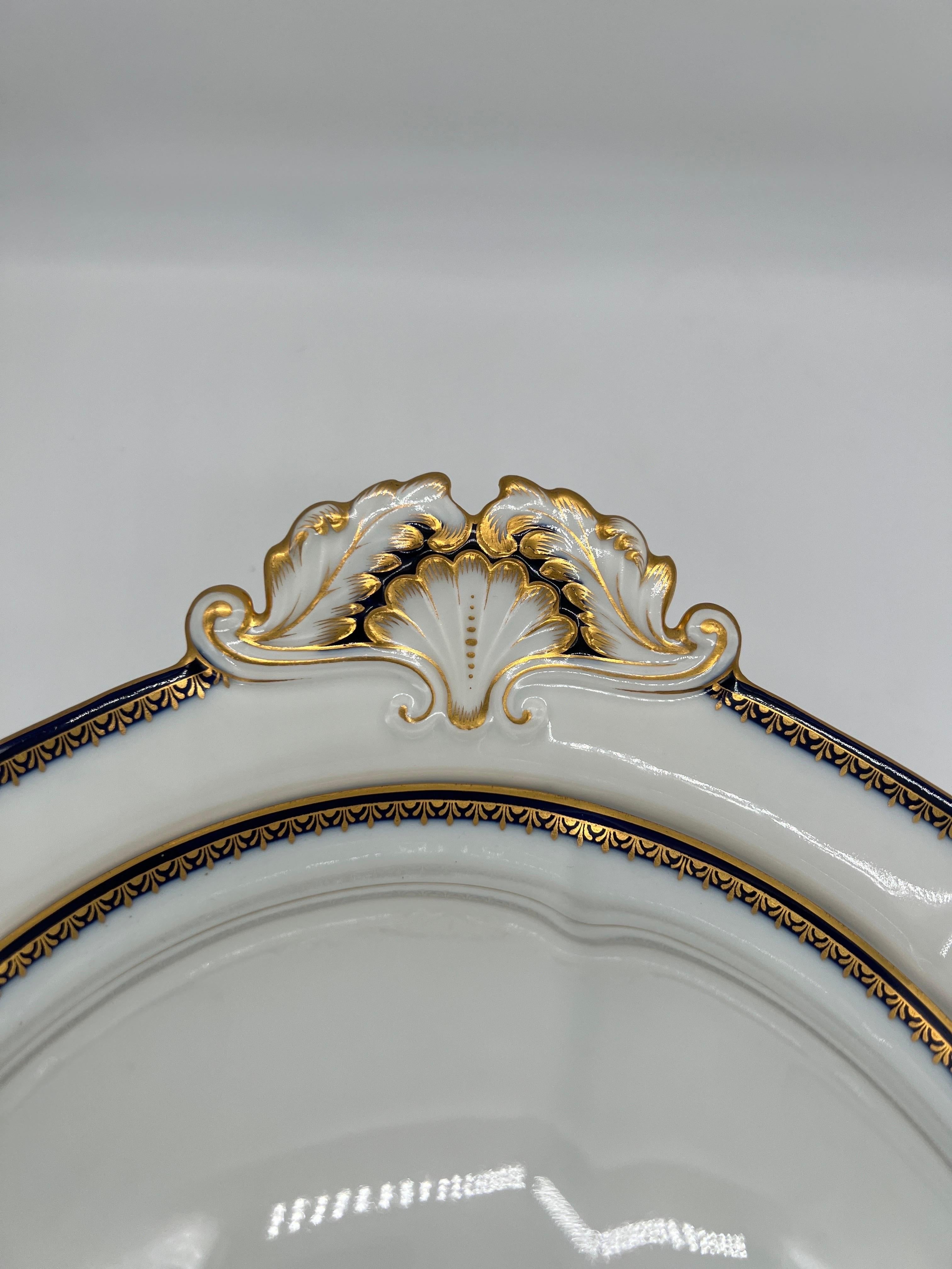 2 Pc, Meissen Porcelain Cobalt & Gold Rim Decorated Soup Tureen, Under Platter  For Sale 3