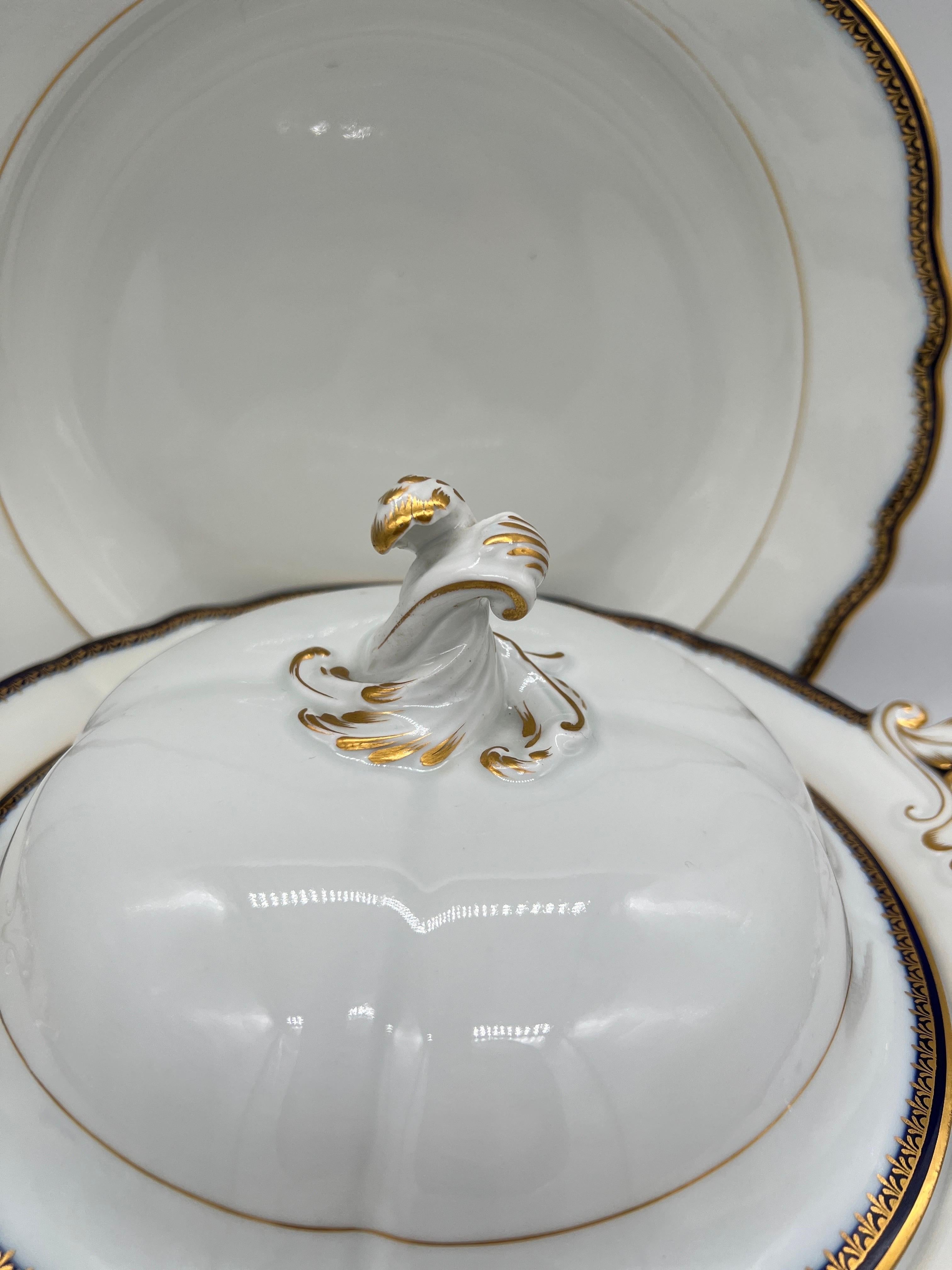 2 Pc, Meissen Porcelain Cobalt & Gold Rim Decorated Soup Tureen, Under Platter  For Sale 4