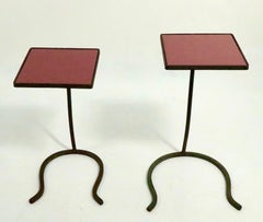 2 Piece Nesting Drink Stand Tables with Wrought Iron Base and Tile Top