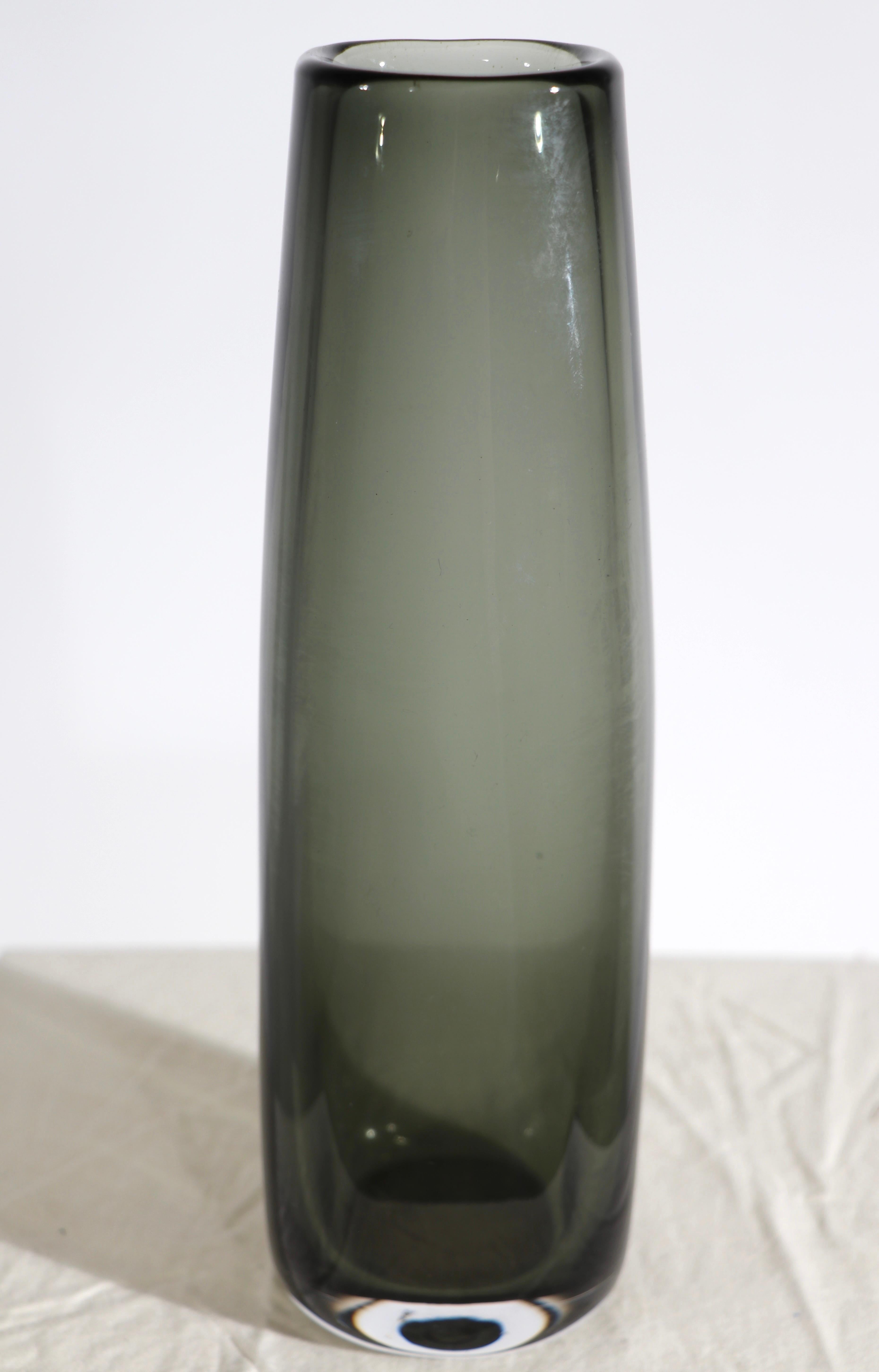20th Century 2 Pc. Nils Landberg for Orrefors Grey and Clear Sommerso Vases For Sale
