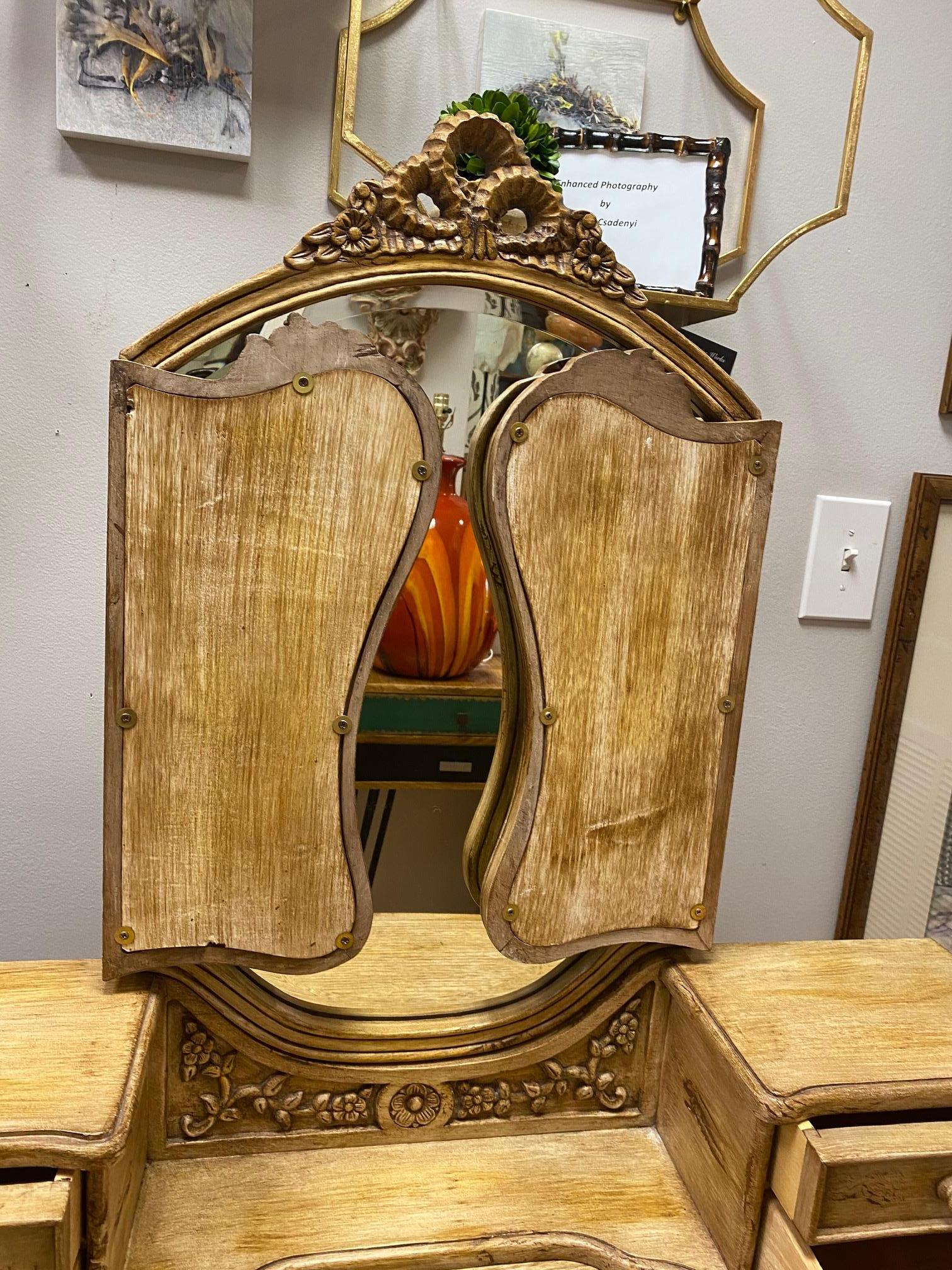 2-Piece Vintage Painted Vanity with Beveled Mirror and Chair 2