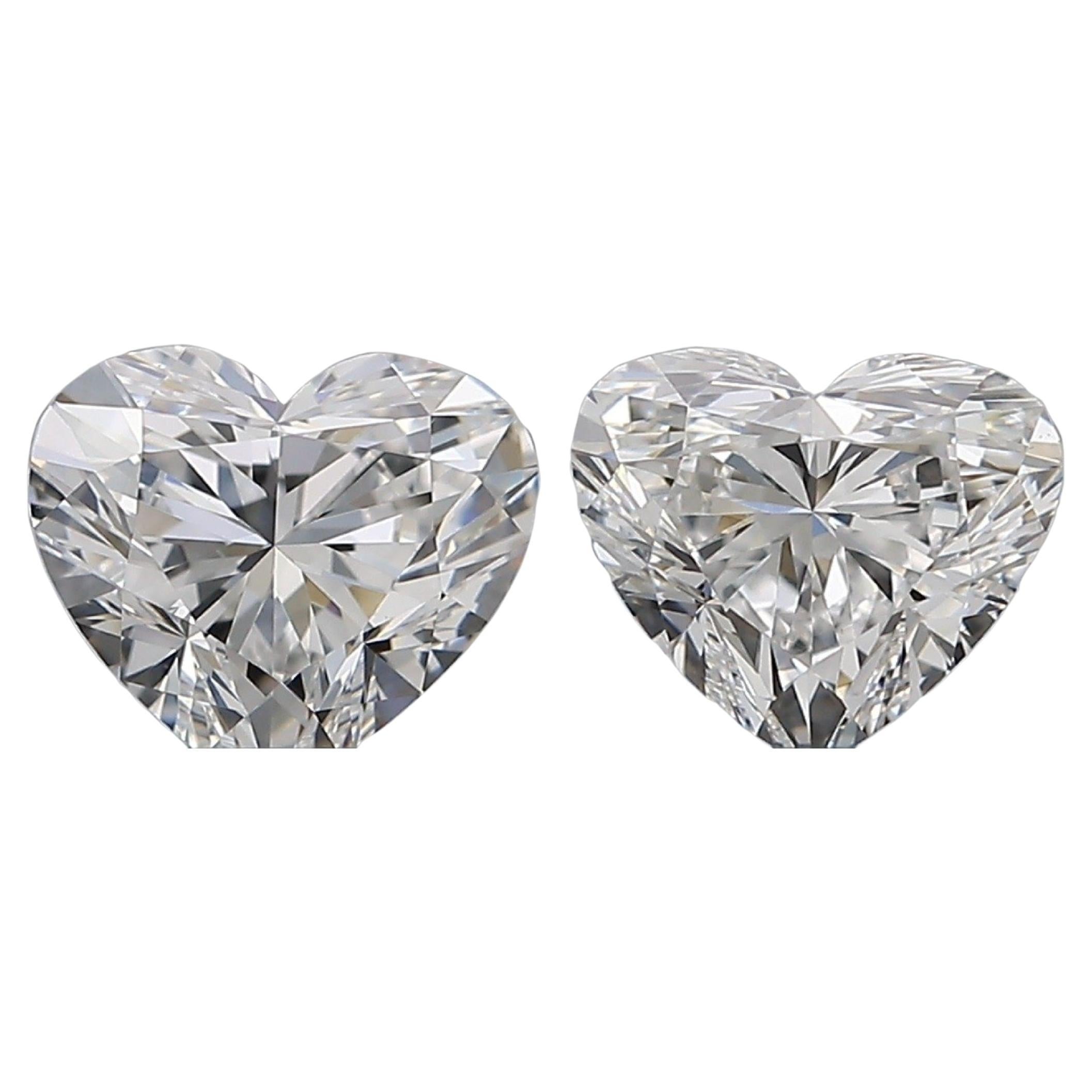 2 pices en diamants naturels de 1,00 carat, en forme de cur, D  sans couleur  VS1, certificat GIA