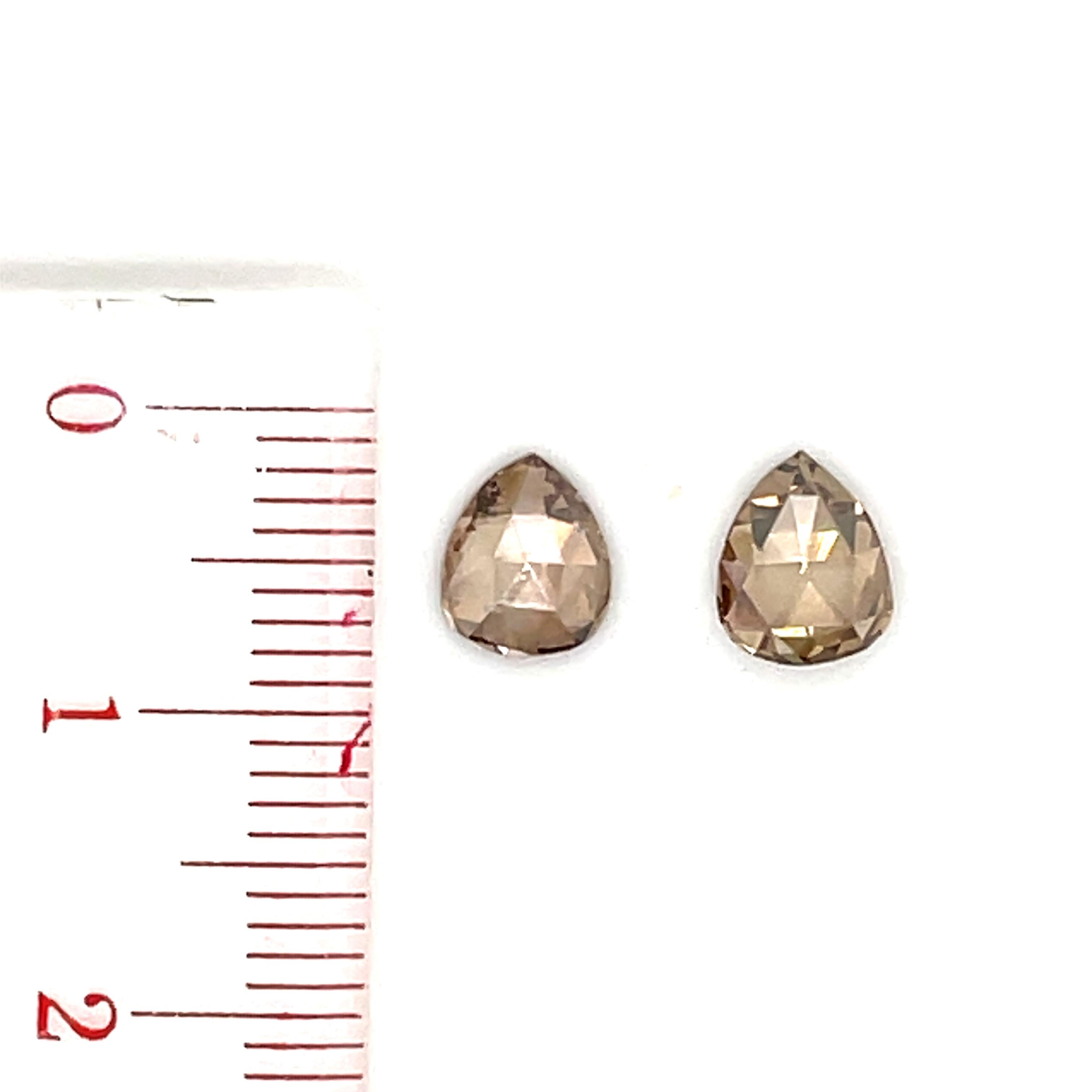 Women's or Men's 2 Pear-Shaped Brown Diamonds Cts 2.05 For Sale