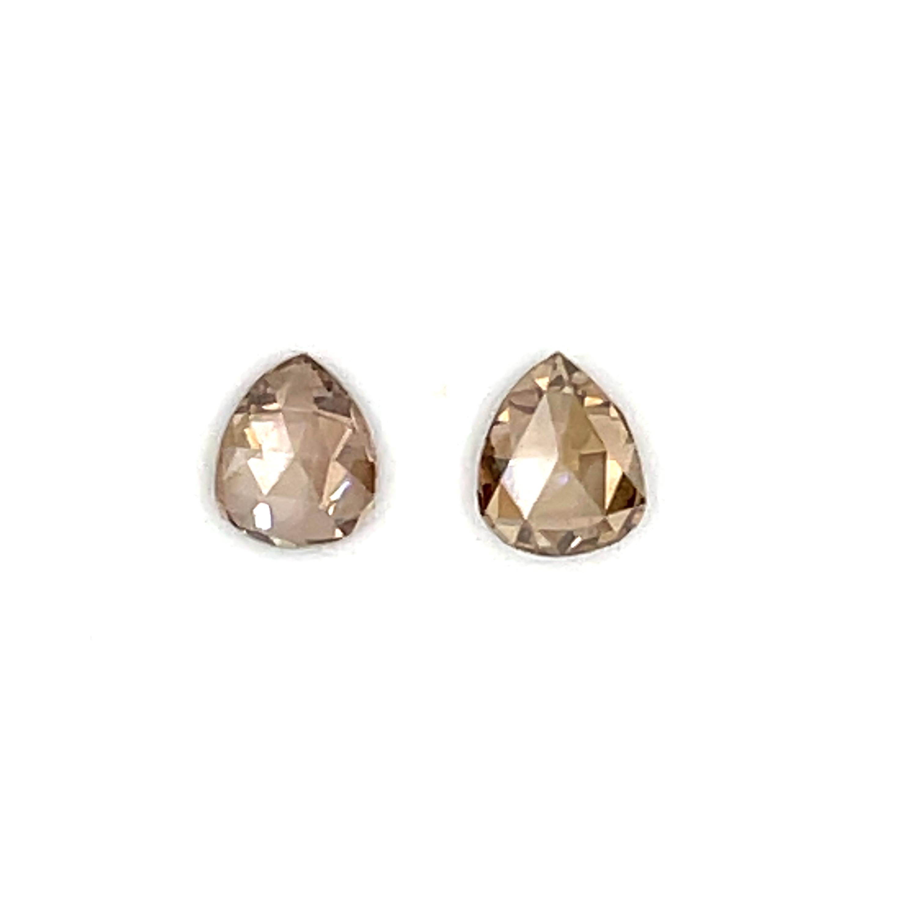 Contemporary 2 Pear-Shaped Brown Diamonds Cts 2.05 For Sale