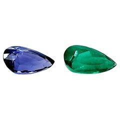 2 Pear-Shaped Emerald and Sapphire Cts 3.40