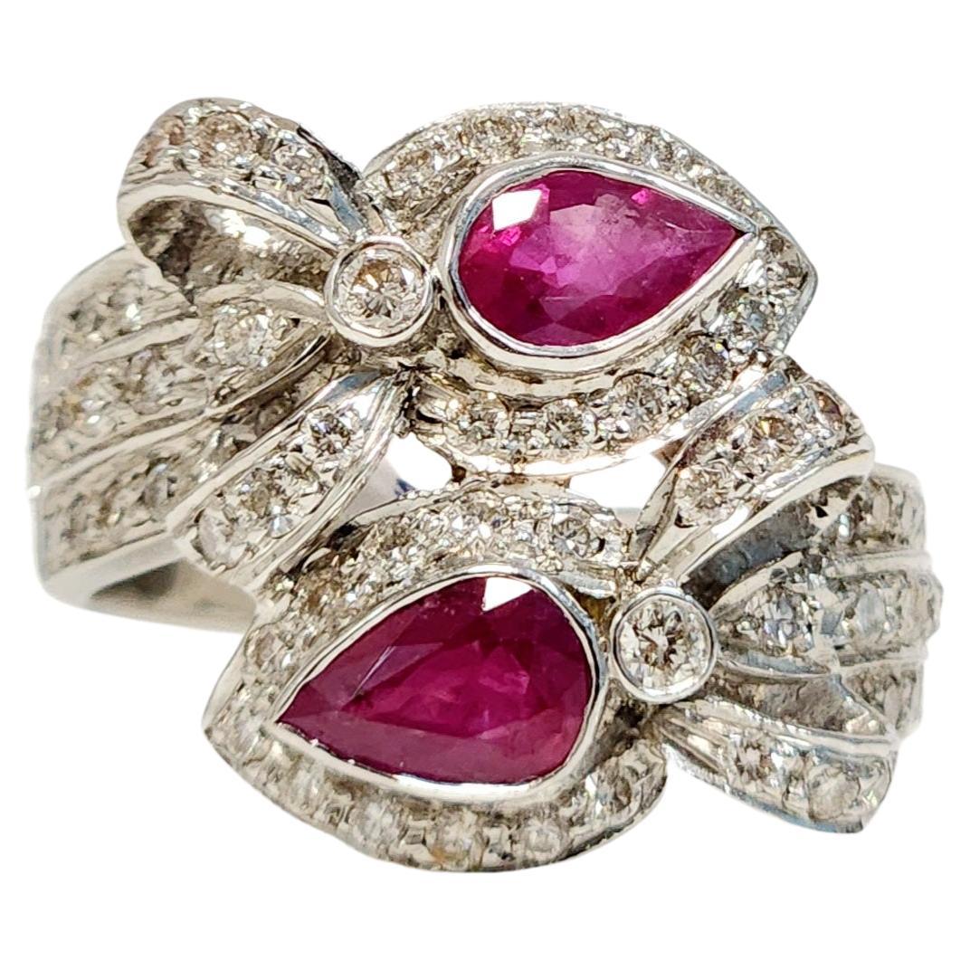 2 Pear Shaped Red Ruby ByPass Ring For Sale