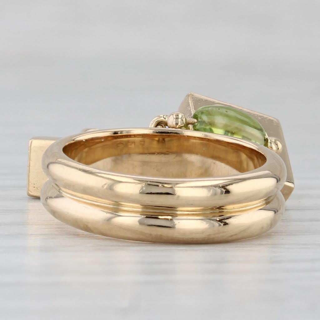 Oval Cut 2 Peridots Abstract Charm Ring 18k Yellow Gold Size 6 Cocktail Dolce For Sale