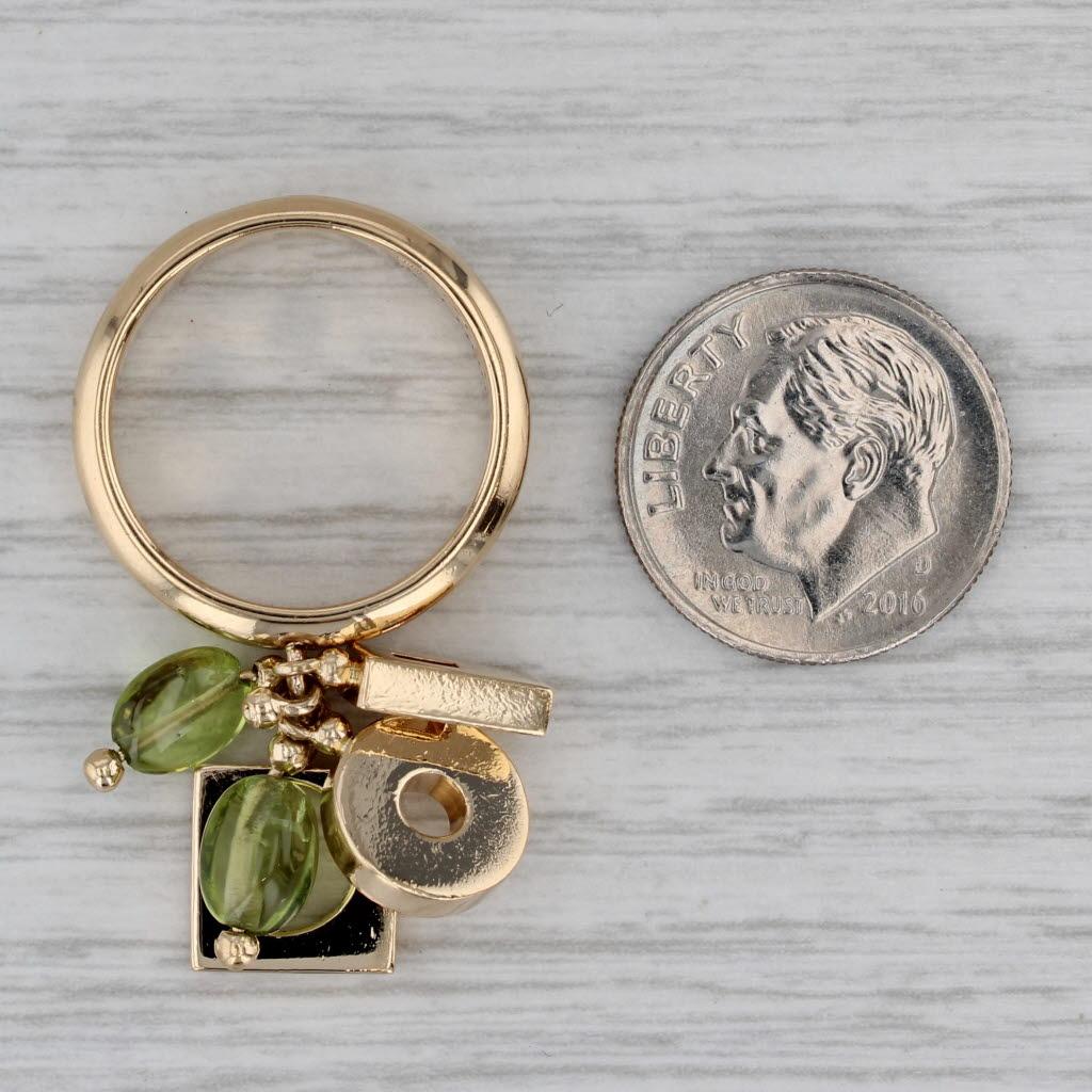 2 Peridots Abstract Charm Ring 18k Yellow Gold Size 6 Cocktail Dolce For Sale 3