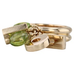 2 Peridots Abstract Charm Ring 18k Yellow Gold Size 6 Cocktail Dolce