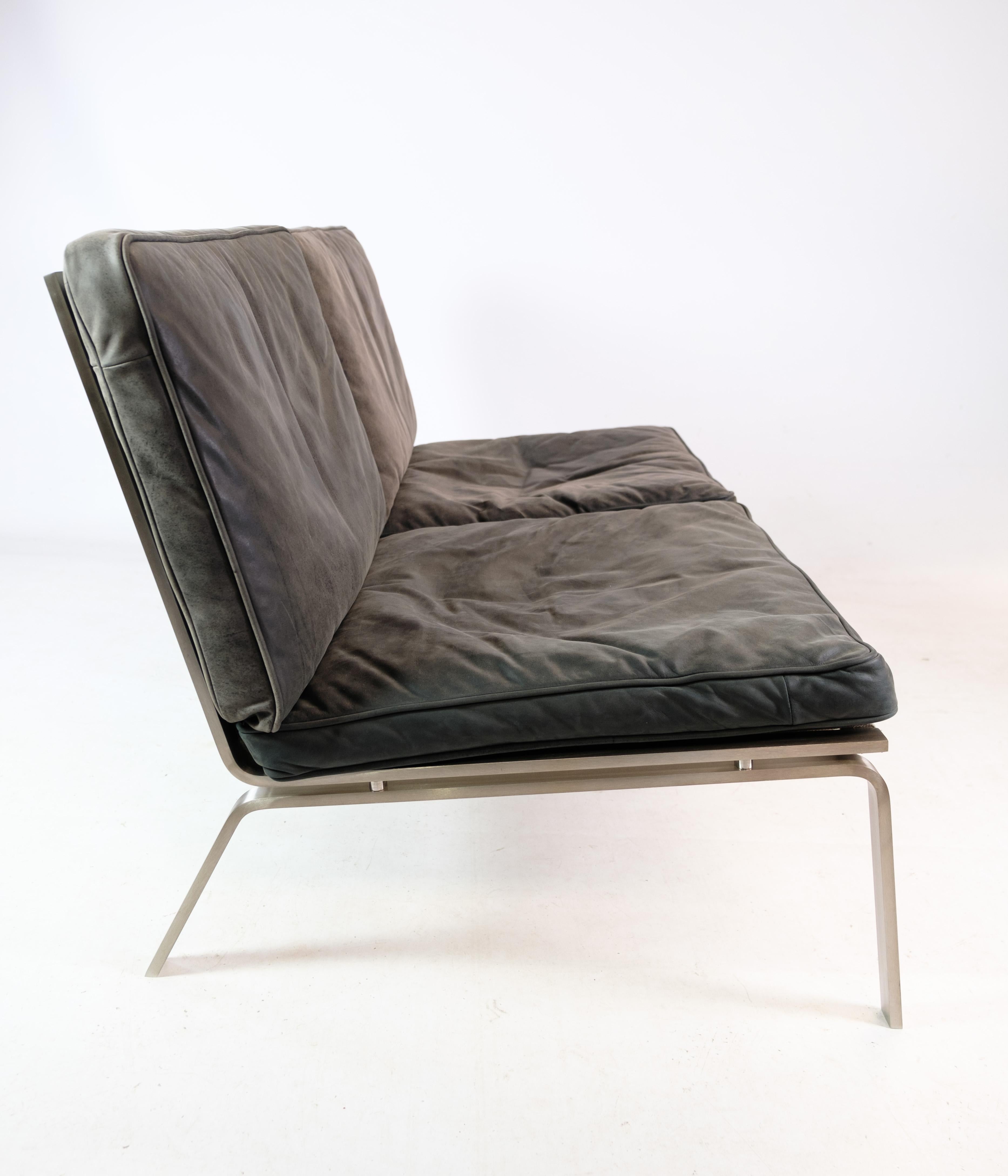 Mid-Century Modern 2-Person Sofa From Norr11 Made With Black Leather Cushions From 2000s For Sale