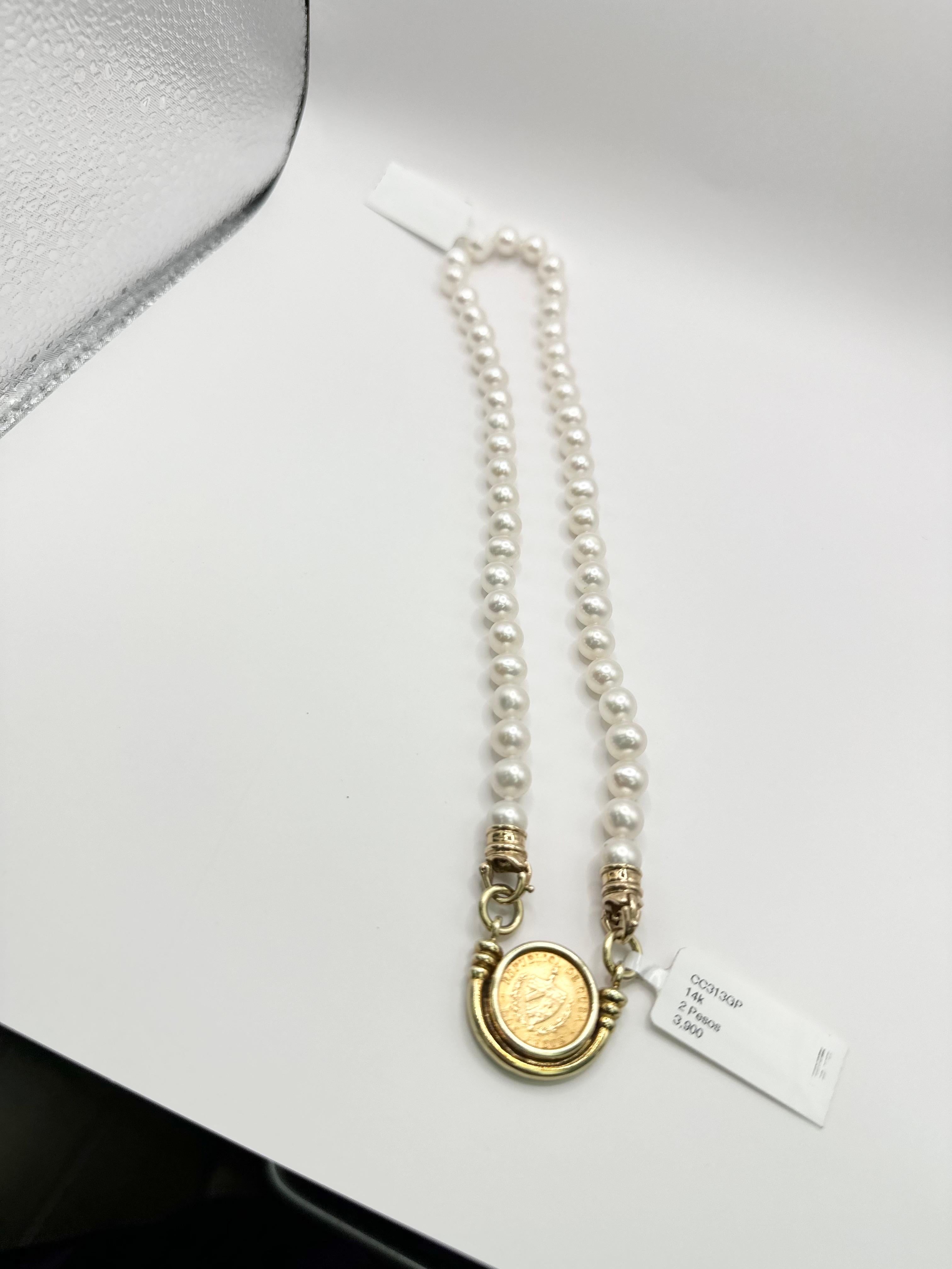 Unique coin necklace with natural pearls, 2 Cuban pesos neckace in 14Kt solid gold! Chain is app. 17 inches!

Certificate of authenticity comes with purchase!

ABOUT US
We are a family-owned business. Our studio in located in the heart of Boca Raton