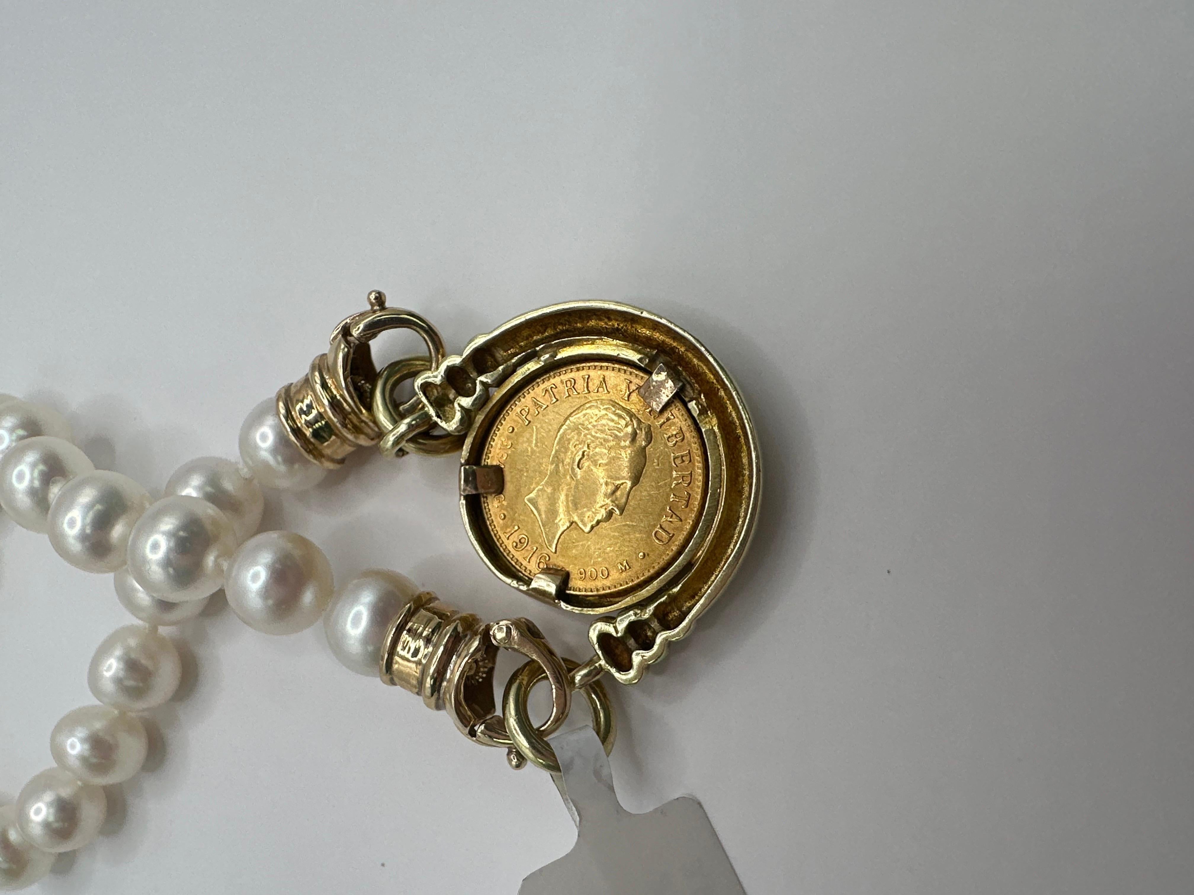 2 pesos Halskette 14KT Massivgold Münzhalskette republica de Cuba 17 Zoll (Rundschliff) im Angebot