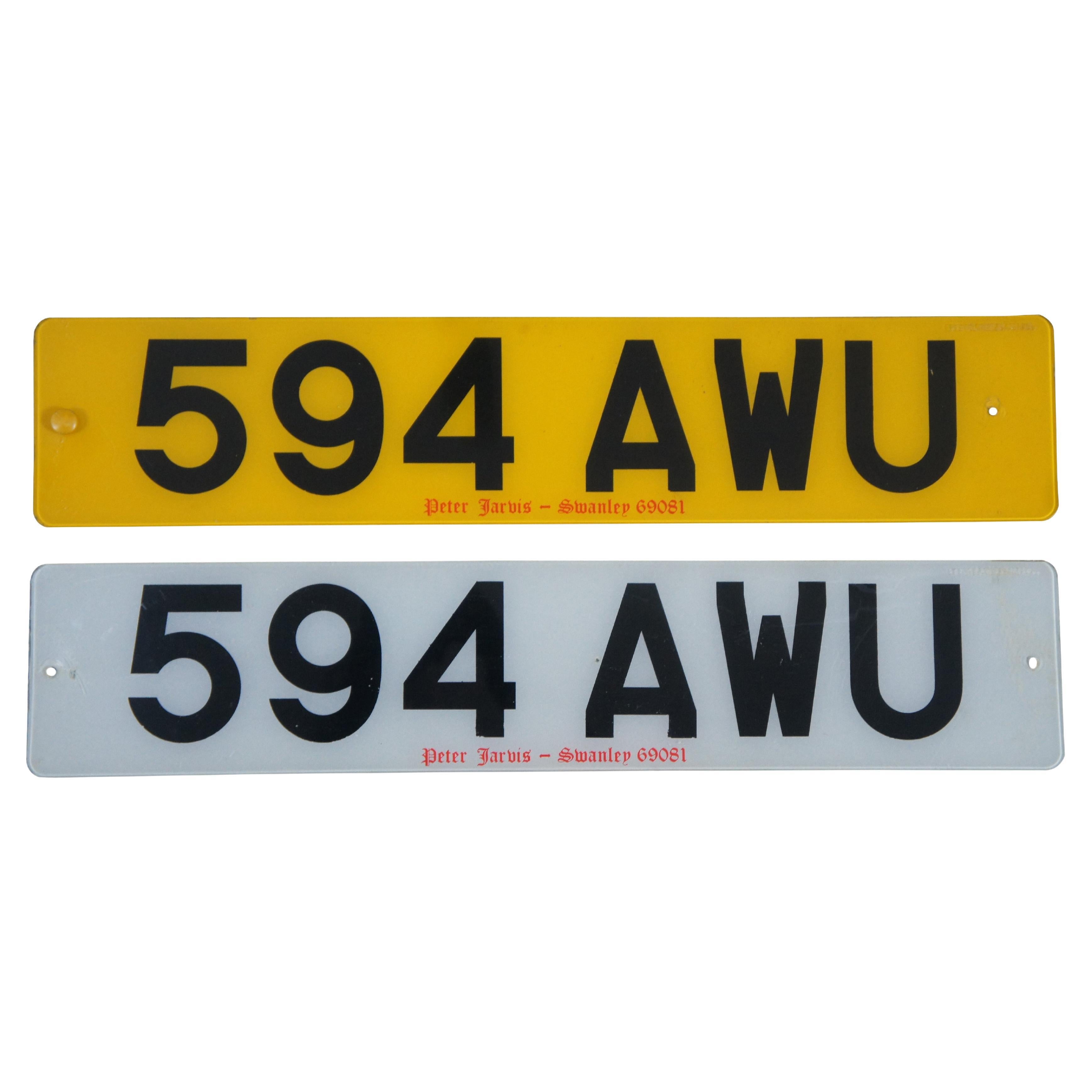 2 Peter Jarvis Euro Car Dealer Vehicle Registration License Plates Yellow White 
