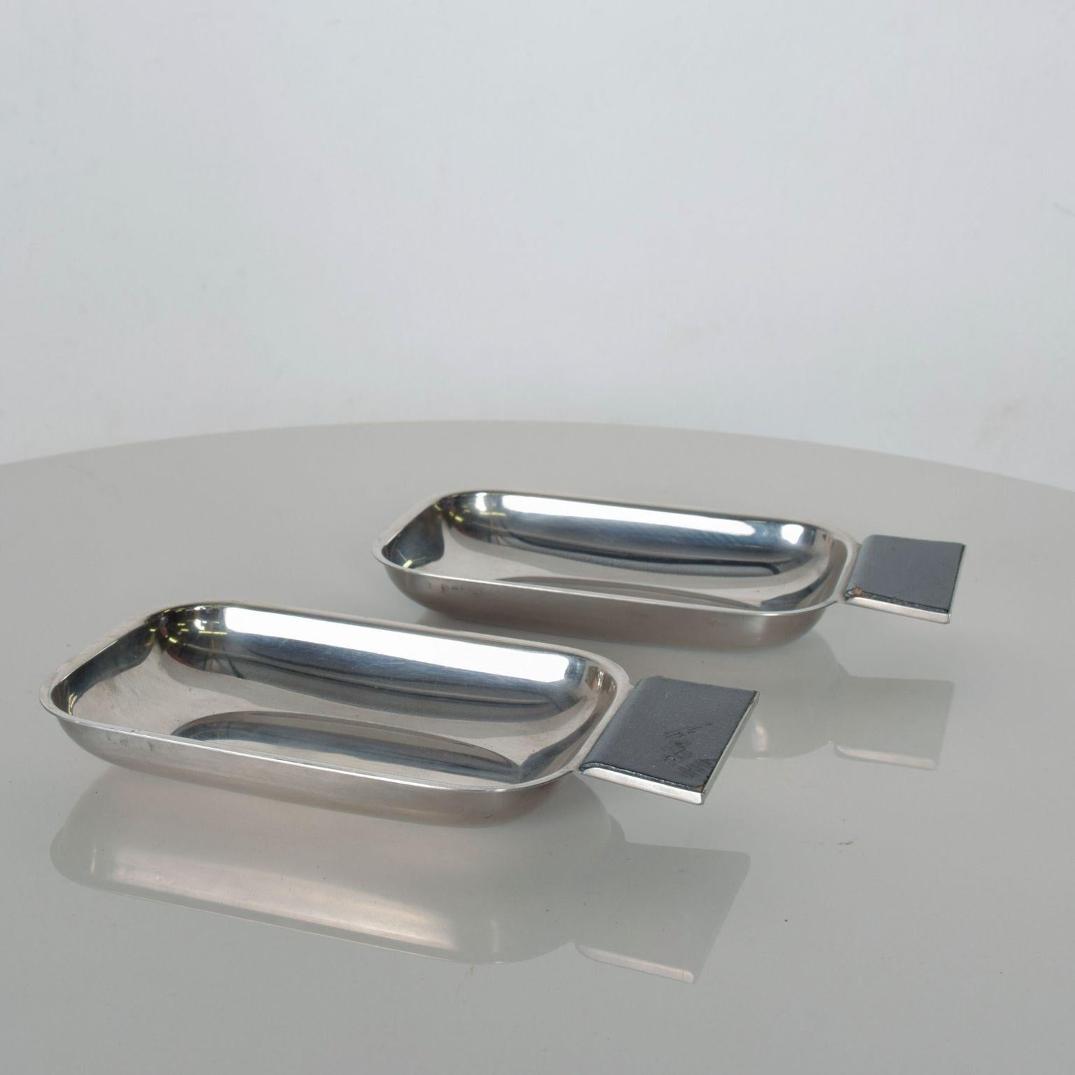 Mid-Century Modern 1960s Two Petite Stainless Steel Serving Trays Handled Side Tray made ITALY