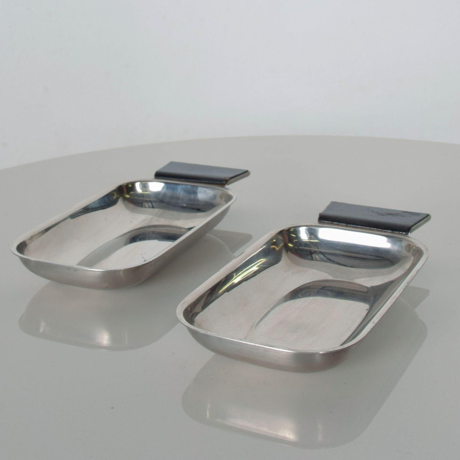Italian 1960s Two Petite Stainless Steel Serving Trays Handled Side Tray made ITALY