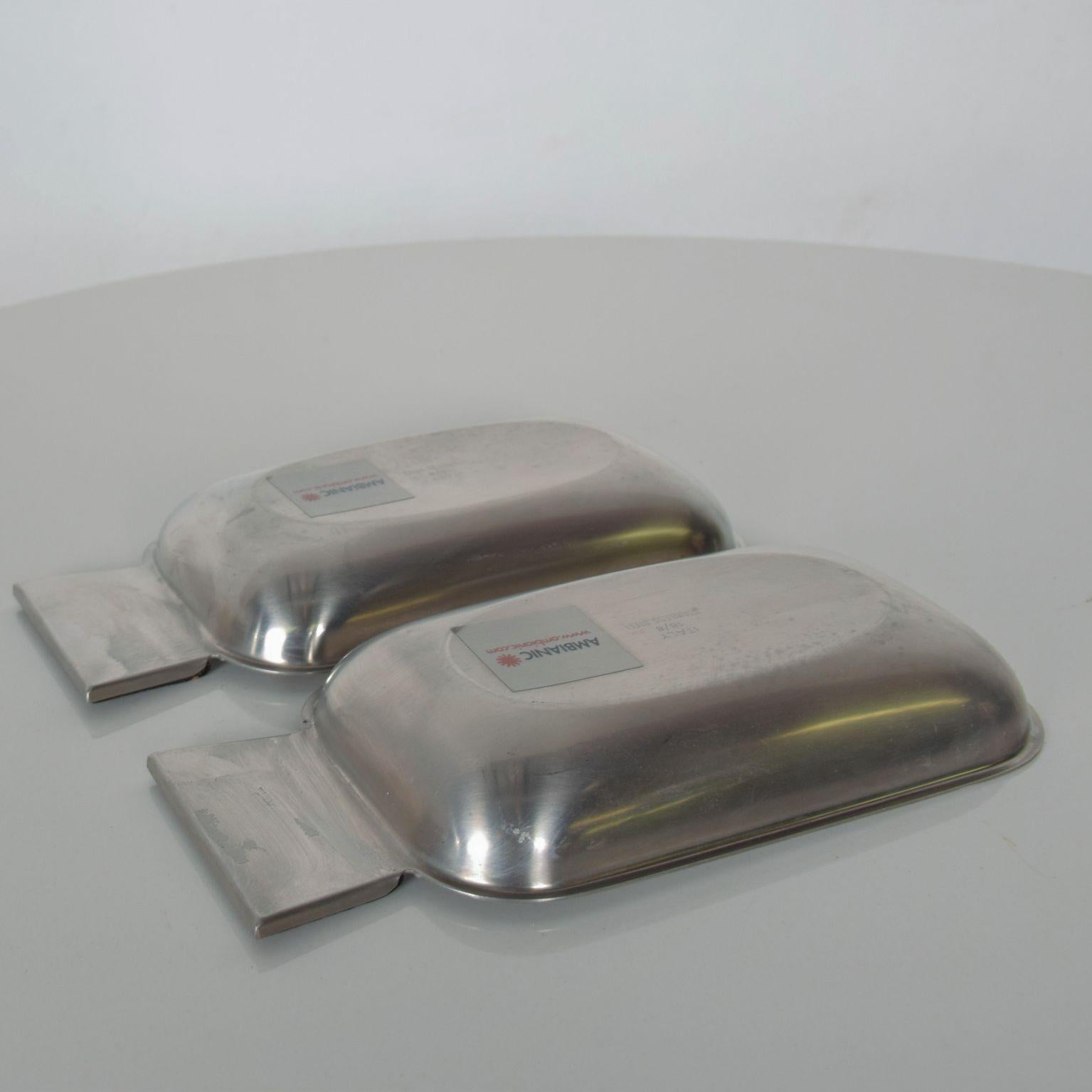 Mid-20th Century 1960s Two Petite Stainless Steel Serving Trays Handled Side Tray made ITALY