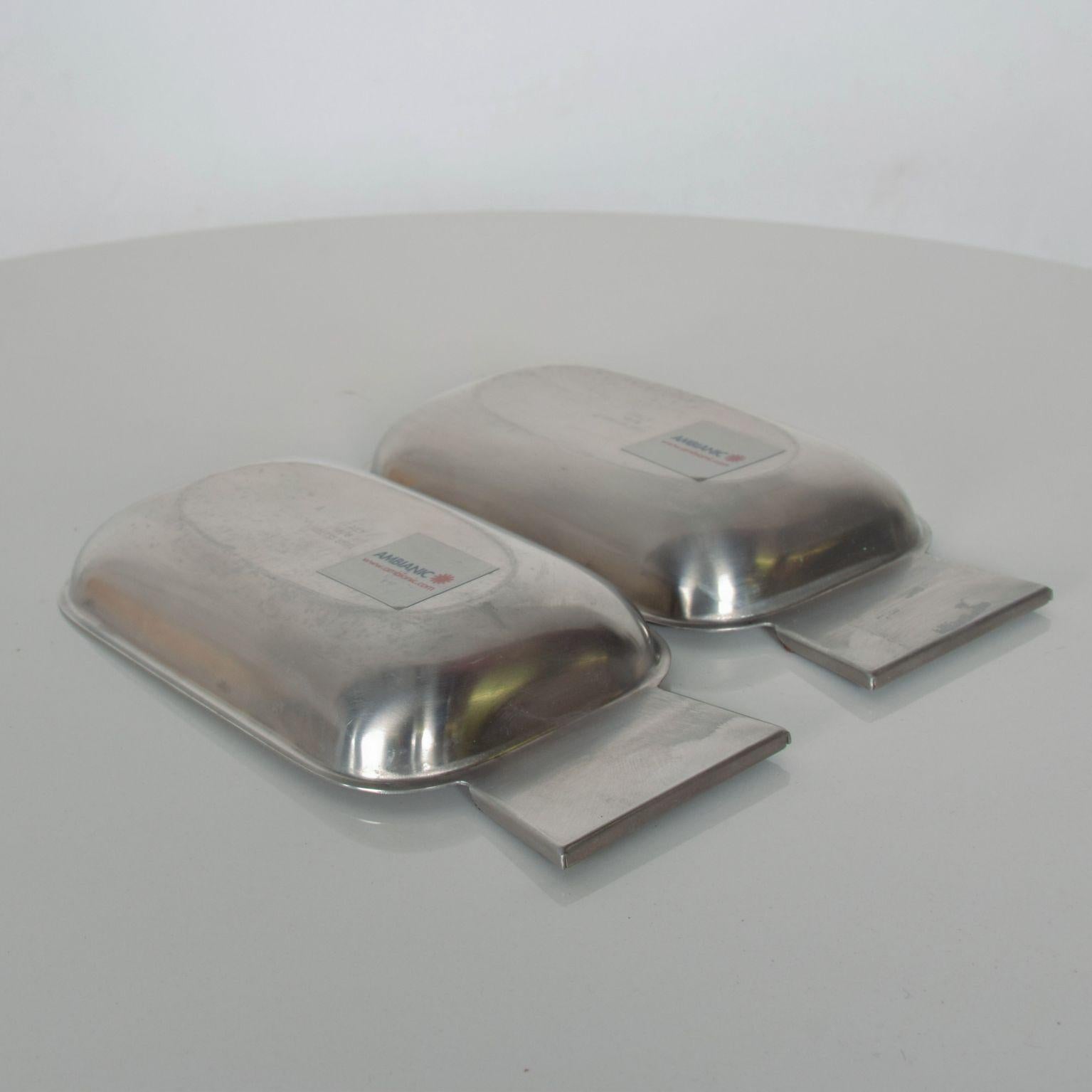 1960s Two Petite Stainless Steel Serving Trays Handled Side Tray made ITALY 1