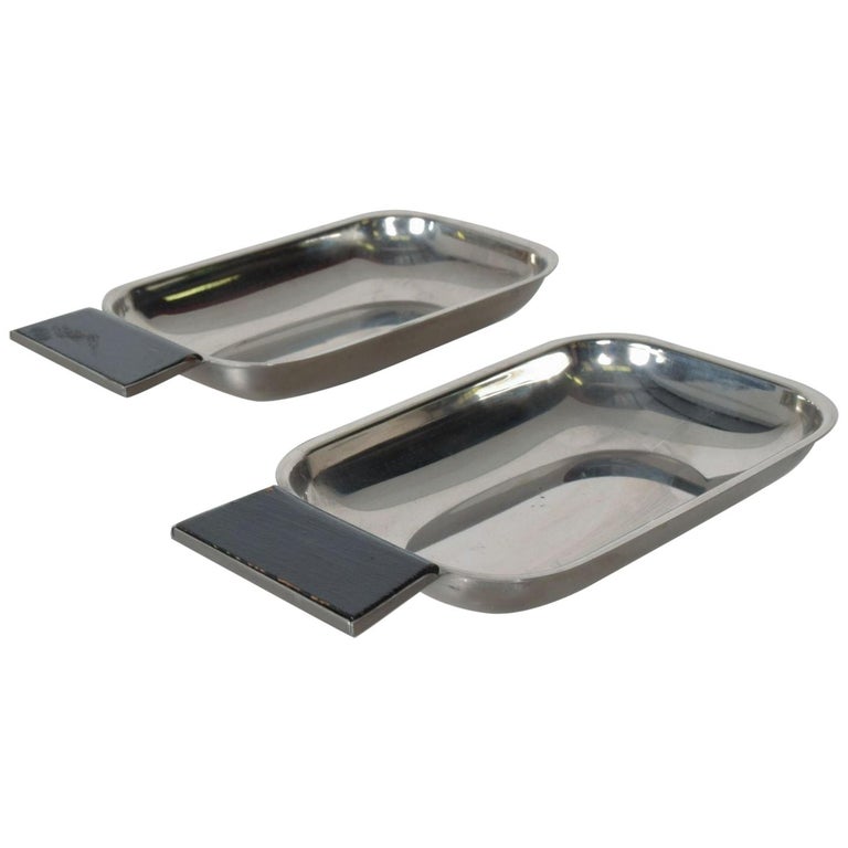 2 Petite Stainless Steel Serving Trays Handle Dish Side Tray Made Italy For Sale at 1stdibs