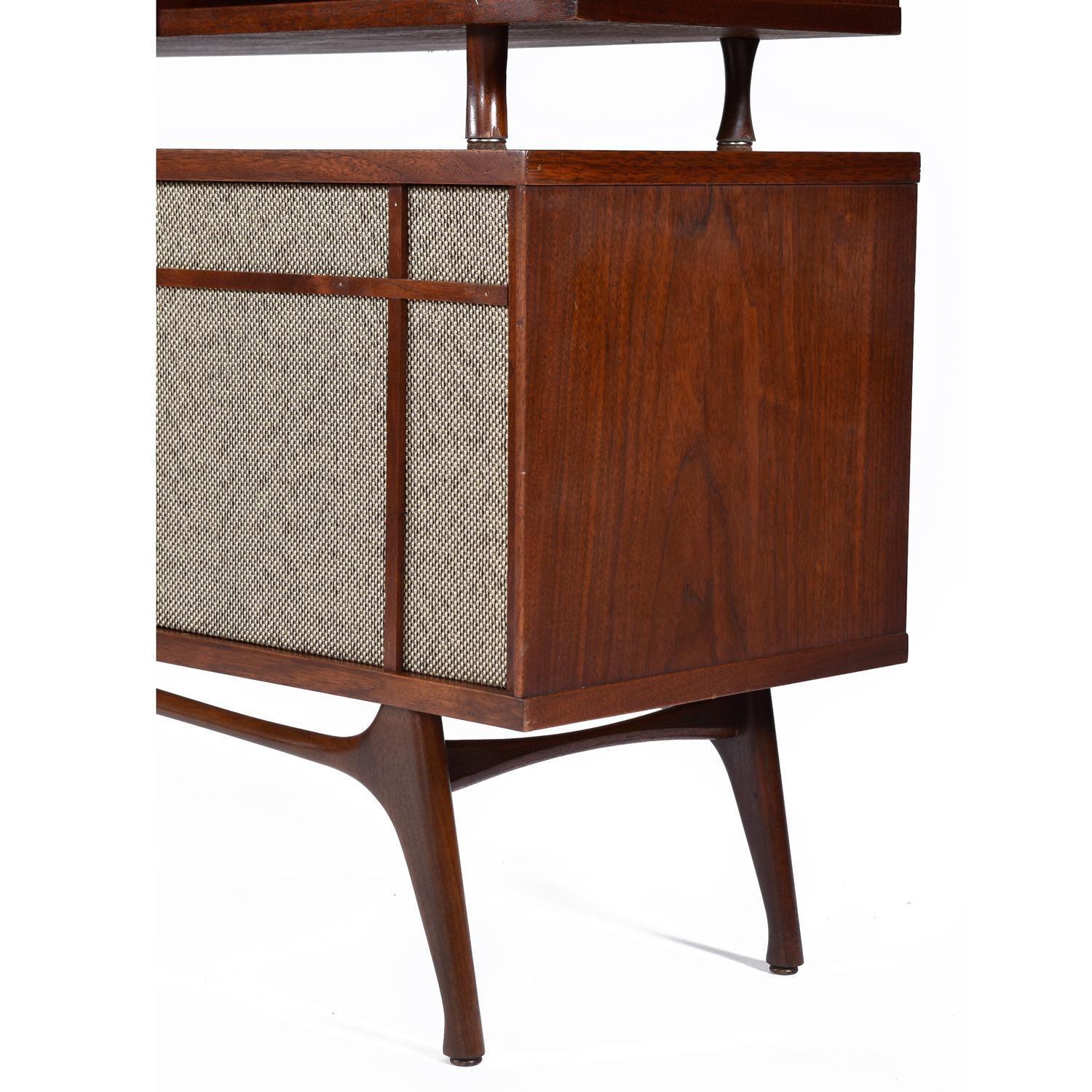 Mid-20th Century 2-Piece 1960's Bogen Tube Amp Console Stereo Cabinet with Dry Bar Bookcase Hutch