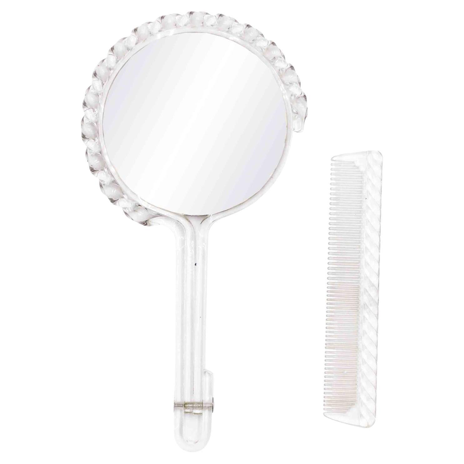 2-Piece American Art Moderne Lucite Mirror and Brush Set en vente