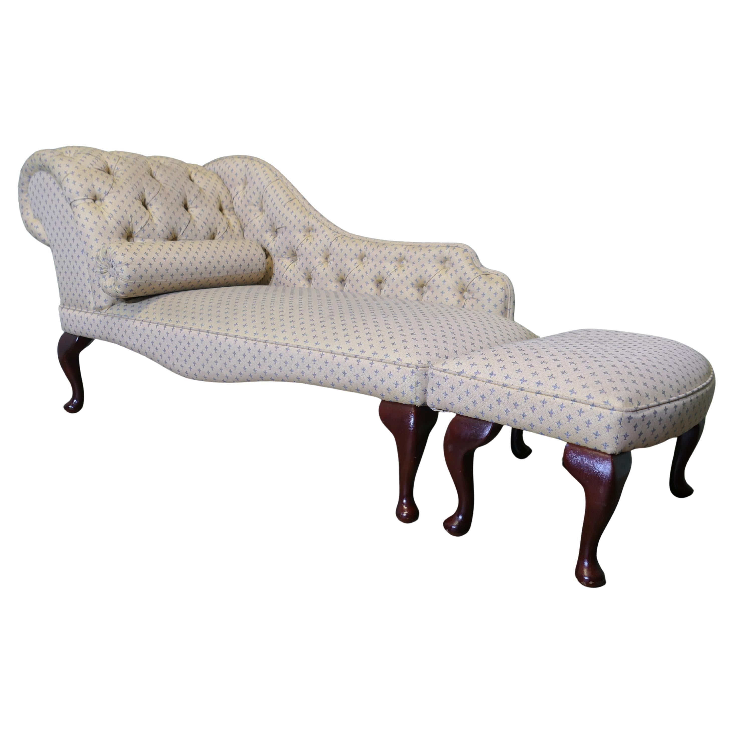 2 Piece Boudoir Chaise Long, Day Bed with Foot Stool