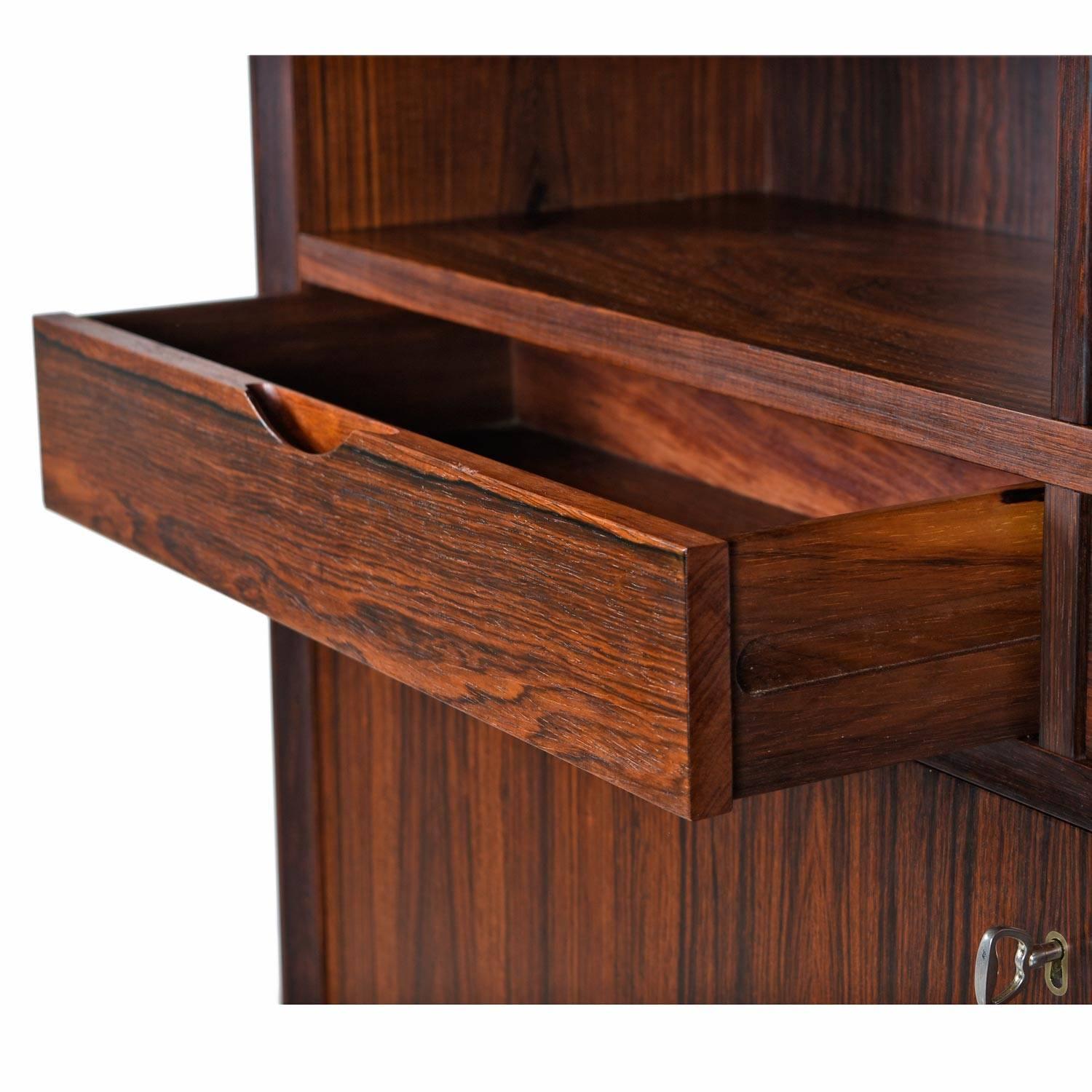 Scandinavian Modern Two-Piece Danish Rosewood Hutch Bookcase Bar