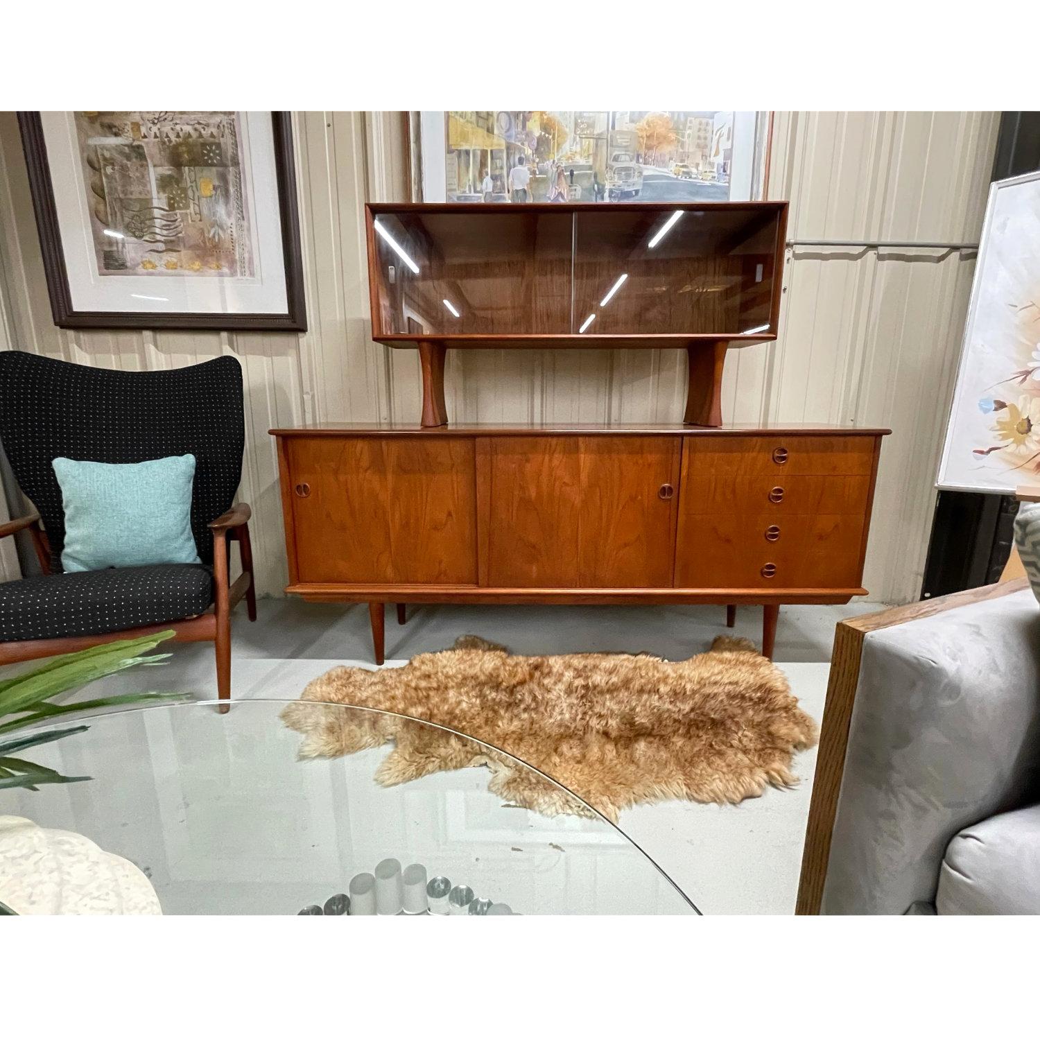 Mid-Century Modern 2-Piece Danish Teak Sliding Door Credenza with Recessed Coin Pulls