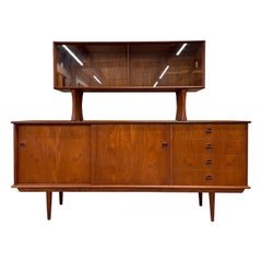 2-Piece Danish Teak Sliding Door Credenza with Recessed Coin Pulls