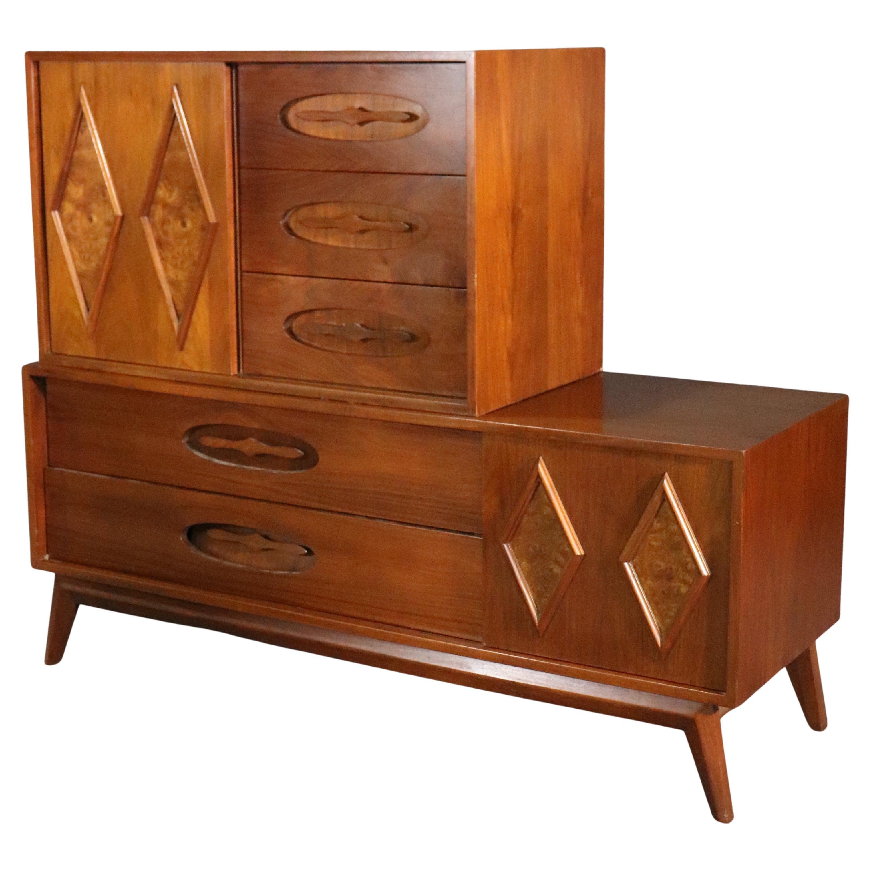 Vintage 2-Piece Diamond Dresser by Young Manufacturing For Sale