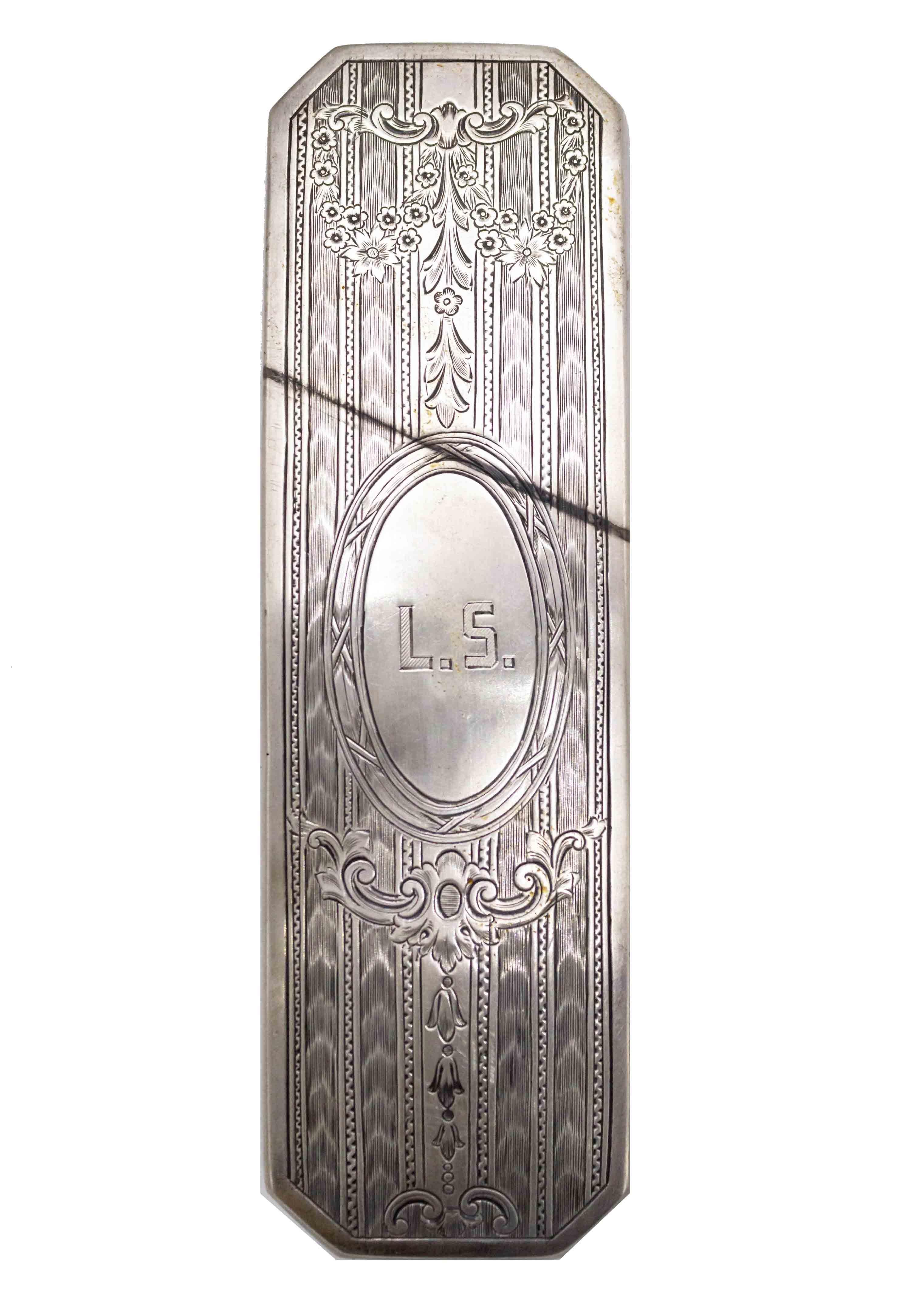 Set di spazzole per vanità in argento vittoriano a 2 pezzi con motivo a volute e festoni e iniziali LS (PREZZO COME SET)