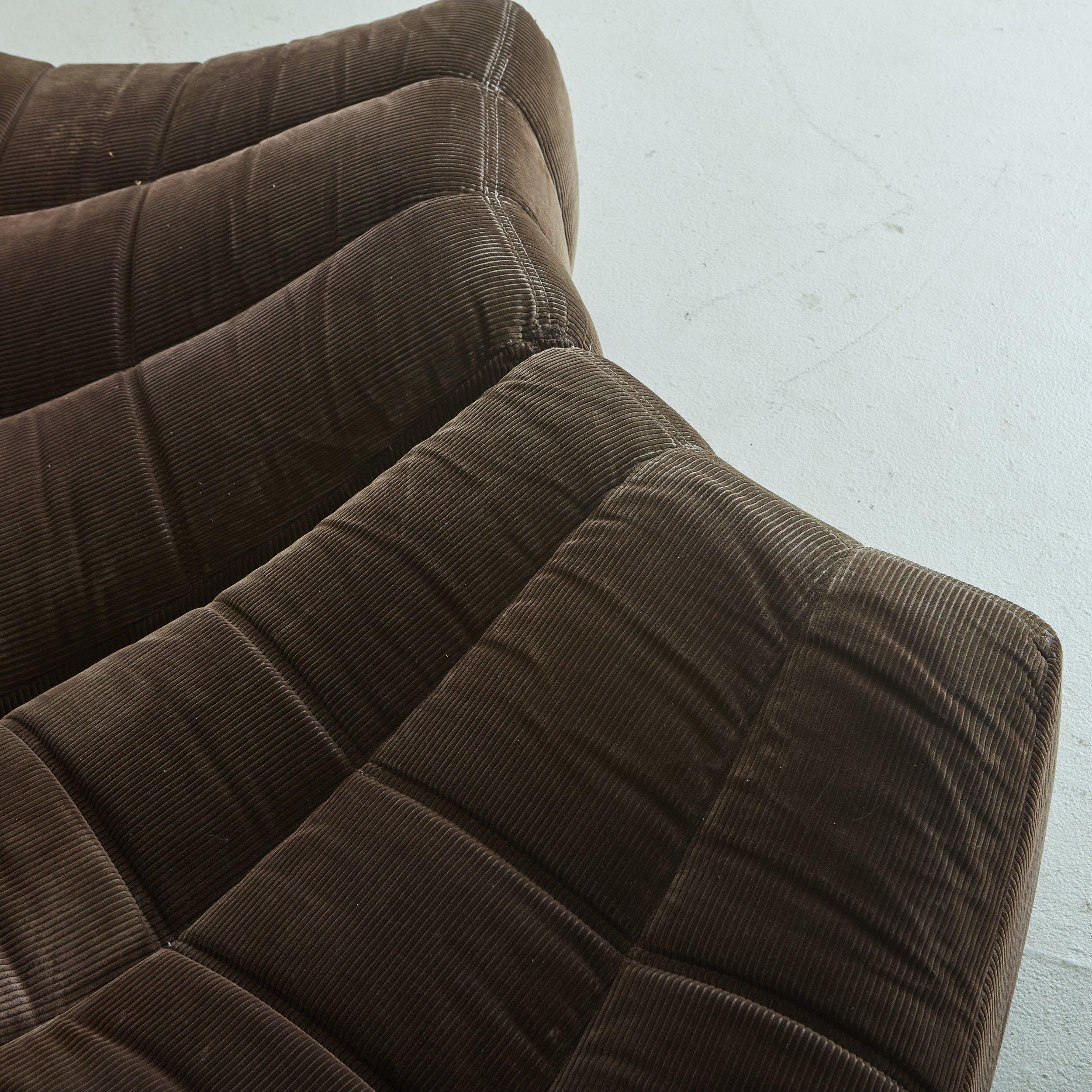 Late 20th Century 2-Piece 'Gilda' Sofa in Brown Corduroy by Michel Ducaroy for Ligne Roset, France For Sale