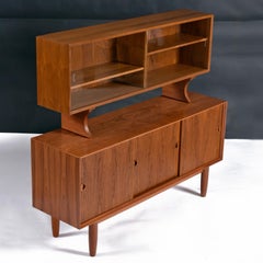 2-Piece K.L. Dansk Danish Modern Teak Hutch Sliding Door Credenza