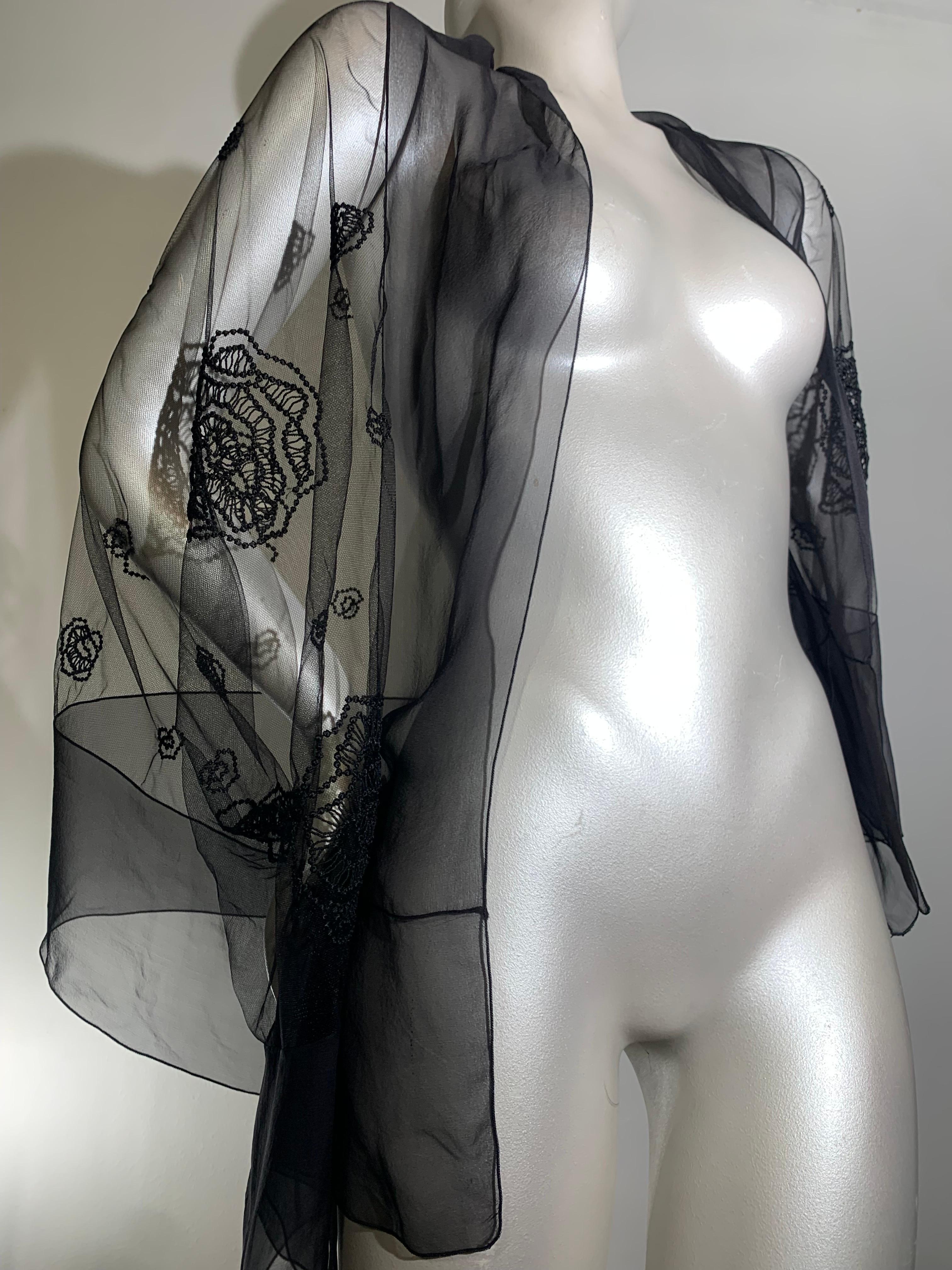 2-Piece Lingerie Set: Black Bondage-Style Bodysuit w/ Embroidered Lace Shrug For Sale 11